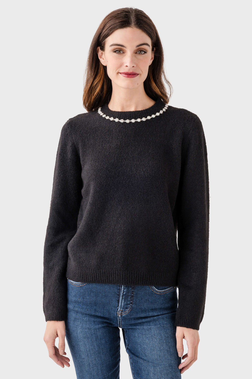 Hem & Thread Jewel Neck Sweater