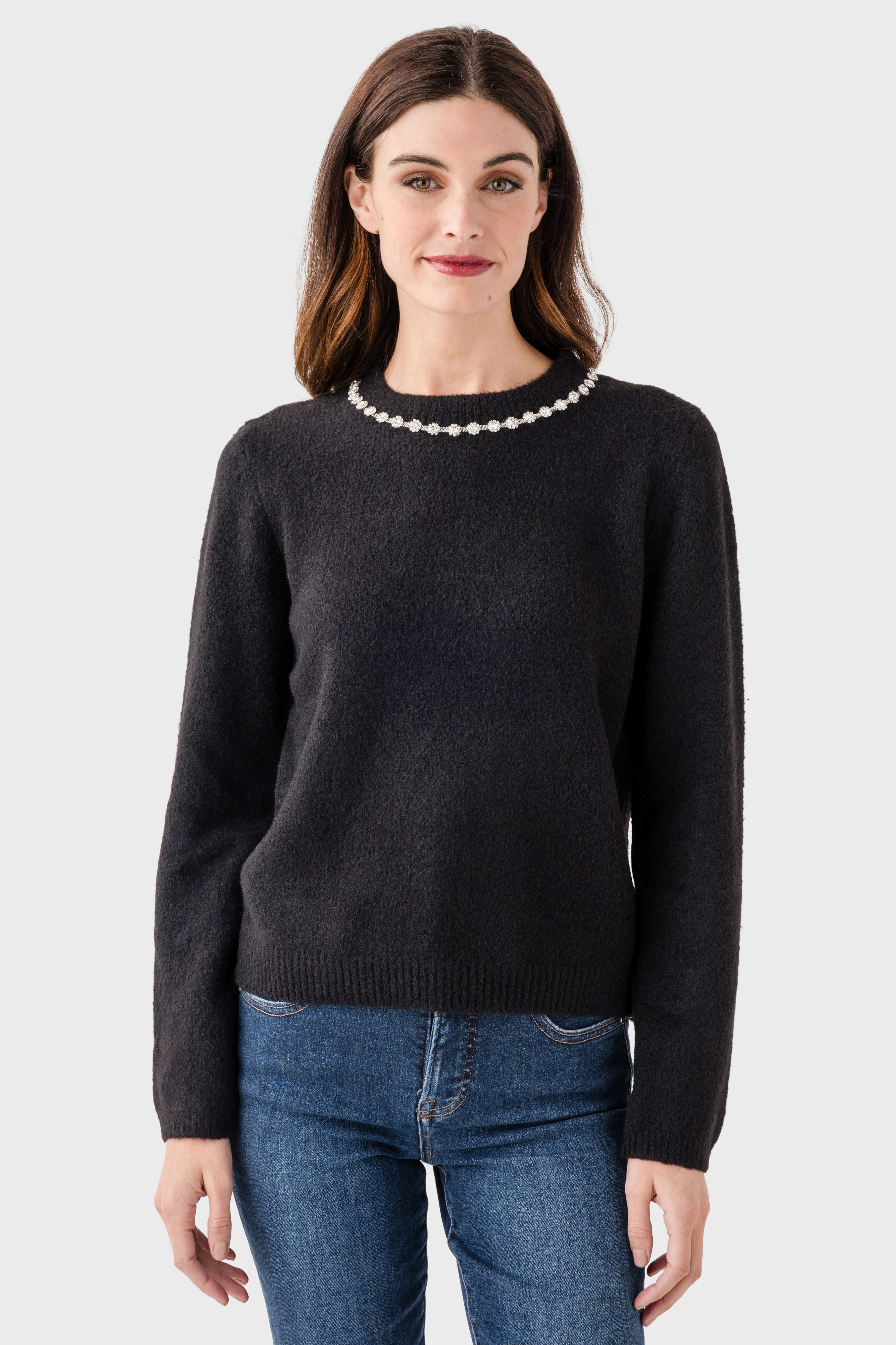 Hem & Thread Jewel Neck Sweater