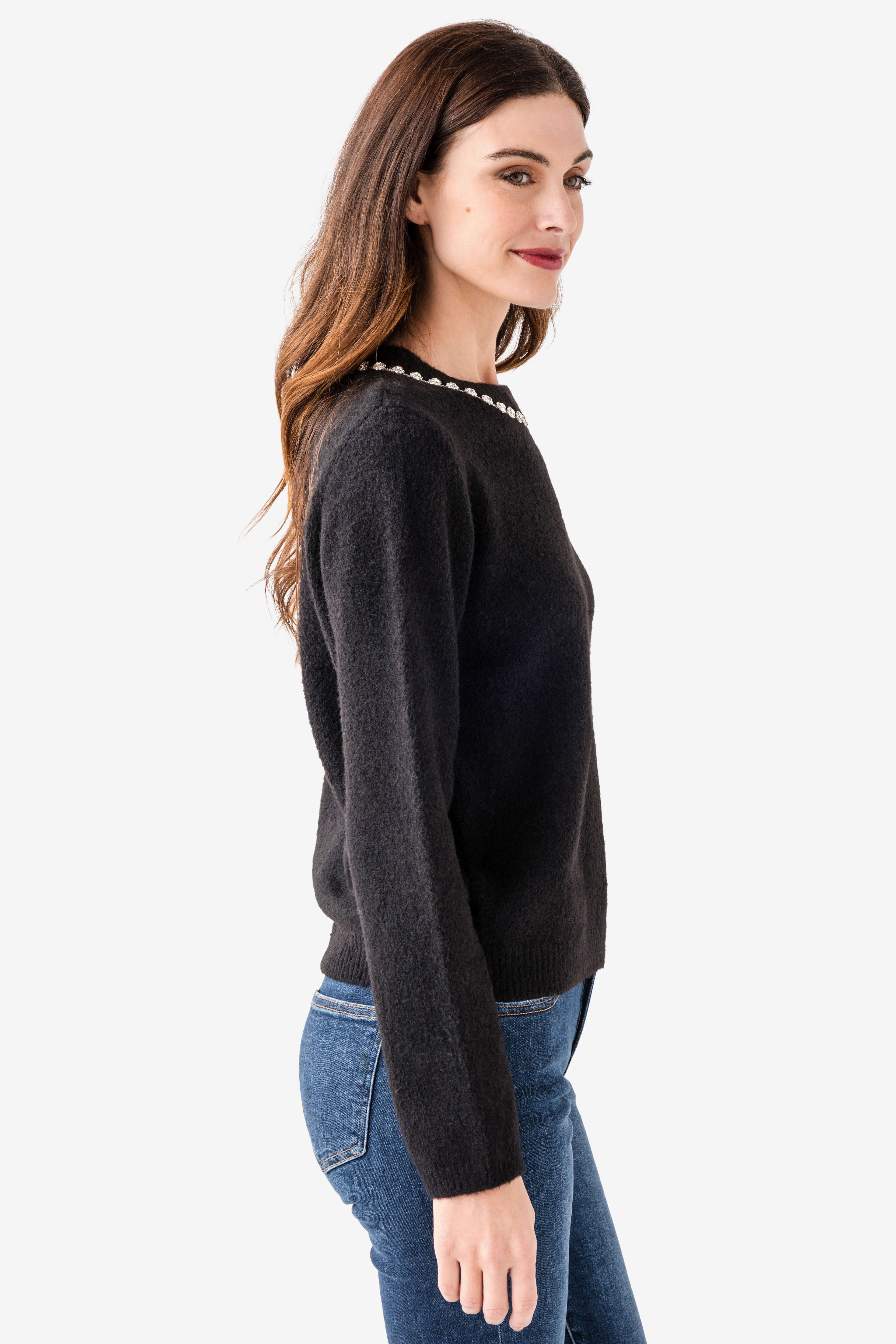 Hem & Thread Jewel Neck Sweater