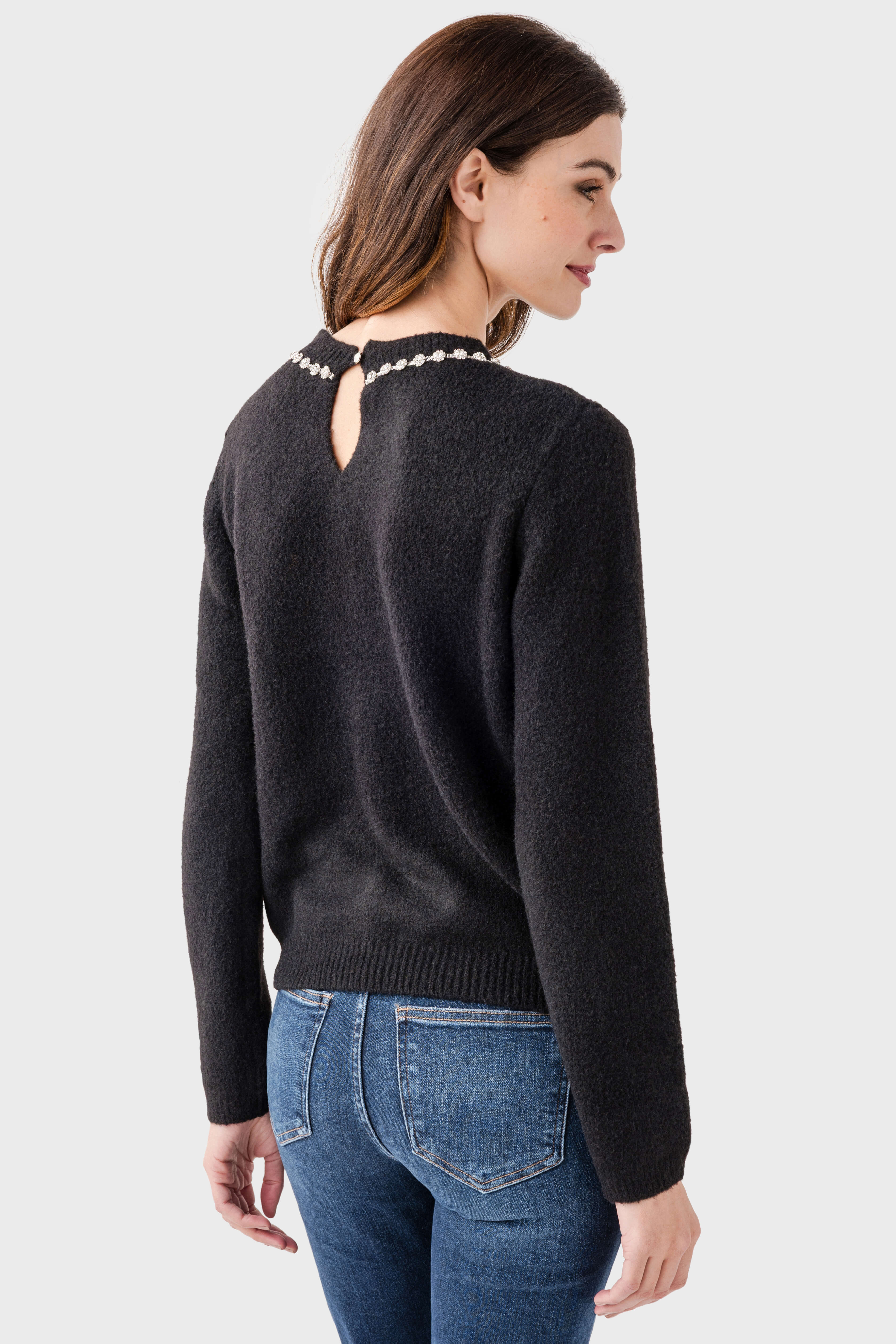 Hem & Thread Jewel Neck Sweater