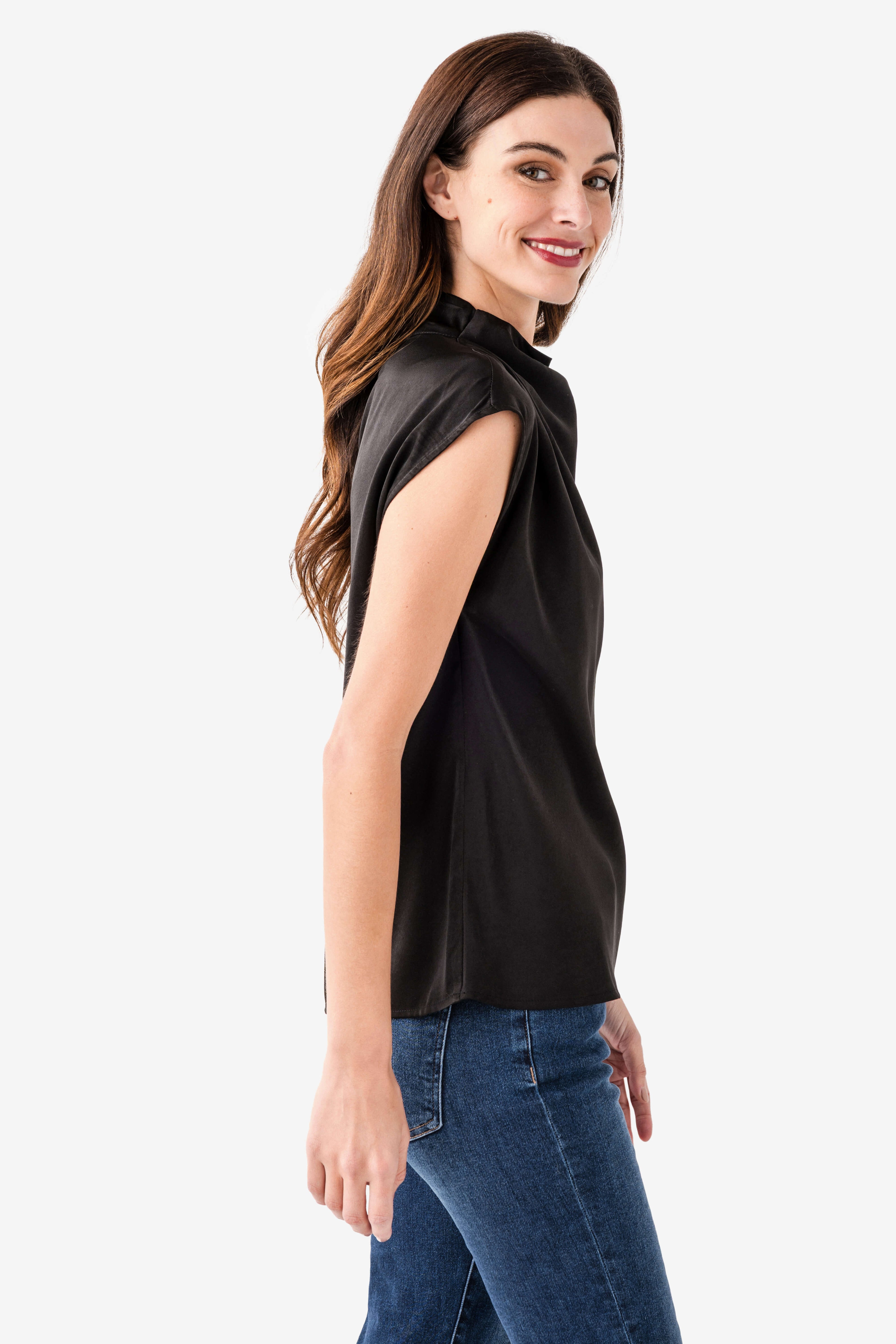Seraphine Row Draped High Neck Top
