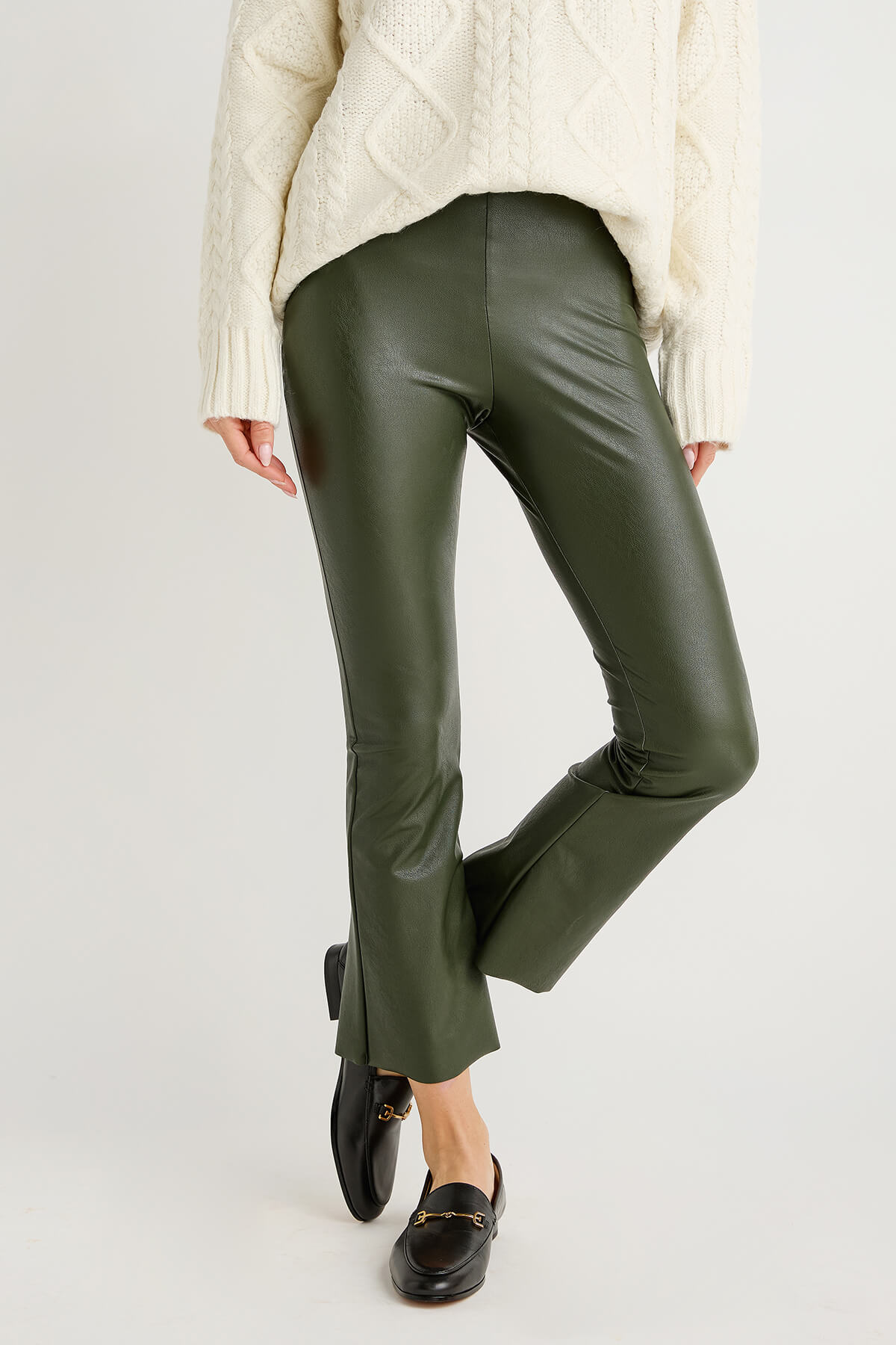 Faux Leather Crop Flare Legging