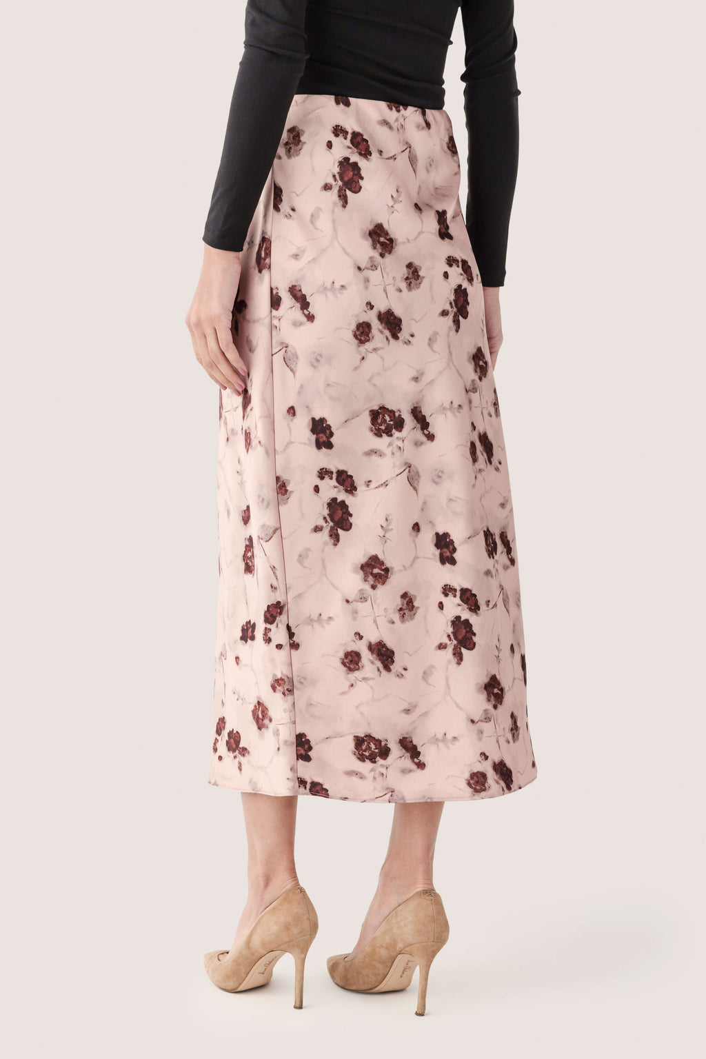 Seraphine Row Printed Satin Front Pleated Skirt