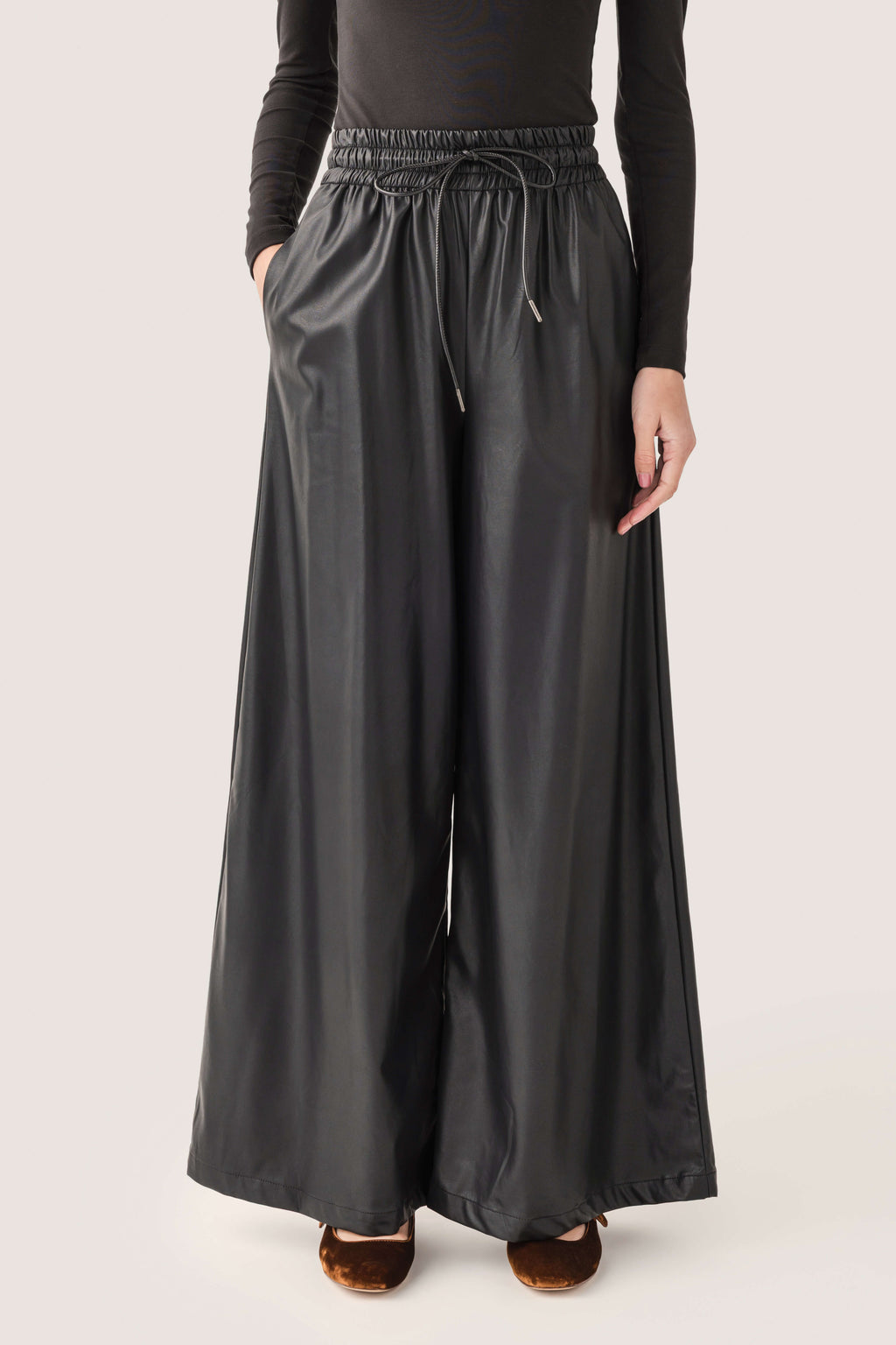 Olivaceous Faux Leather Wide Leg Pants