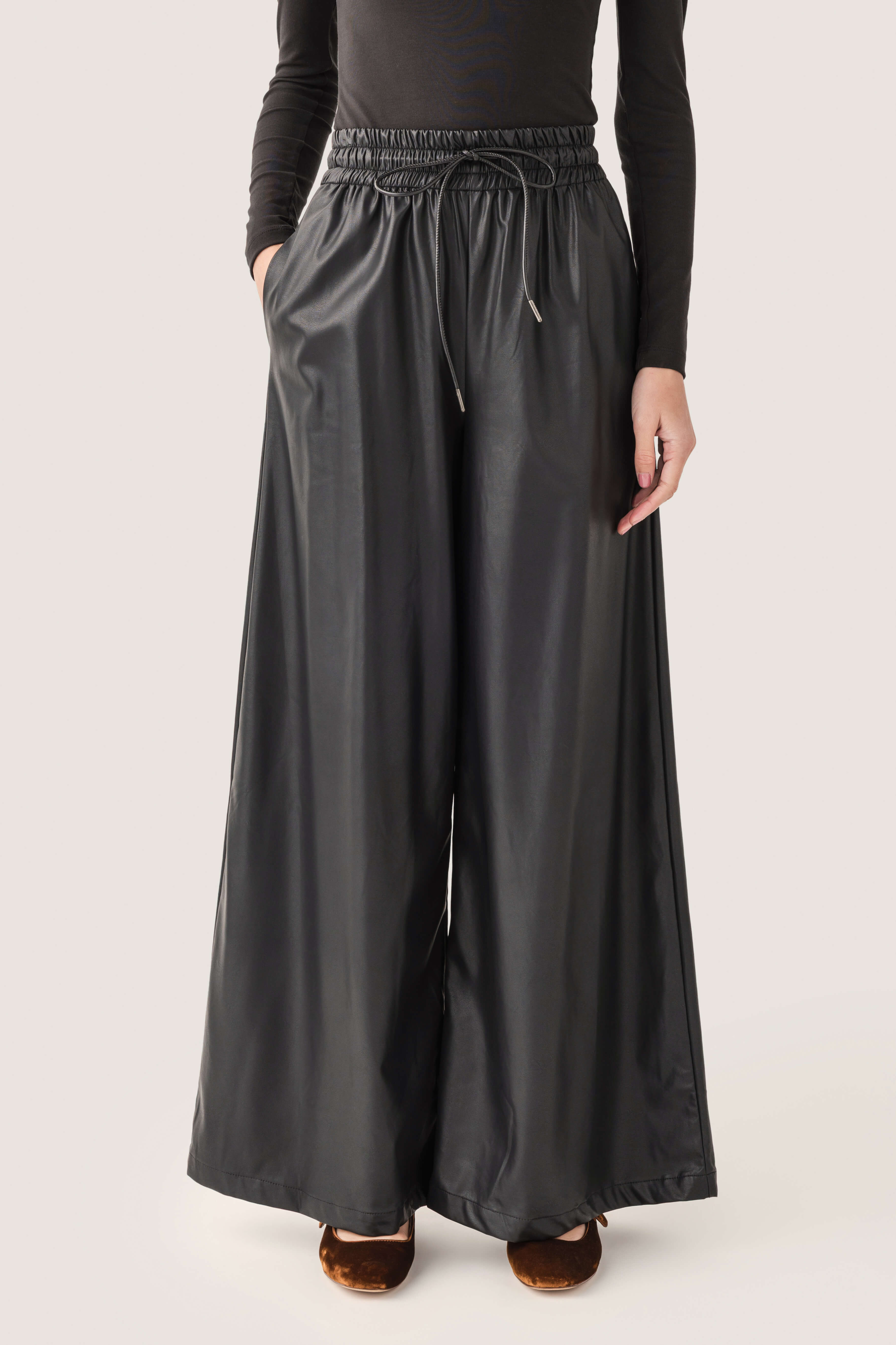 Olivaceous Faux Leather Wide Leg Pants