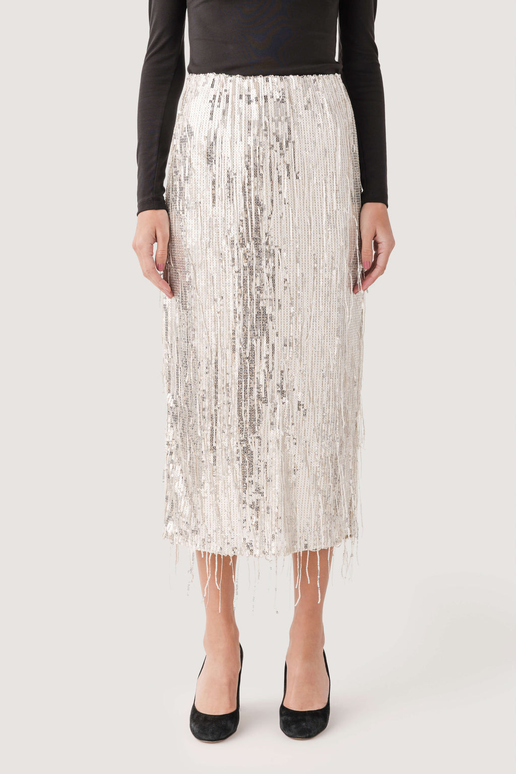 THML Sequin Fringe Midi Skirt