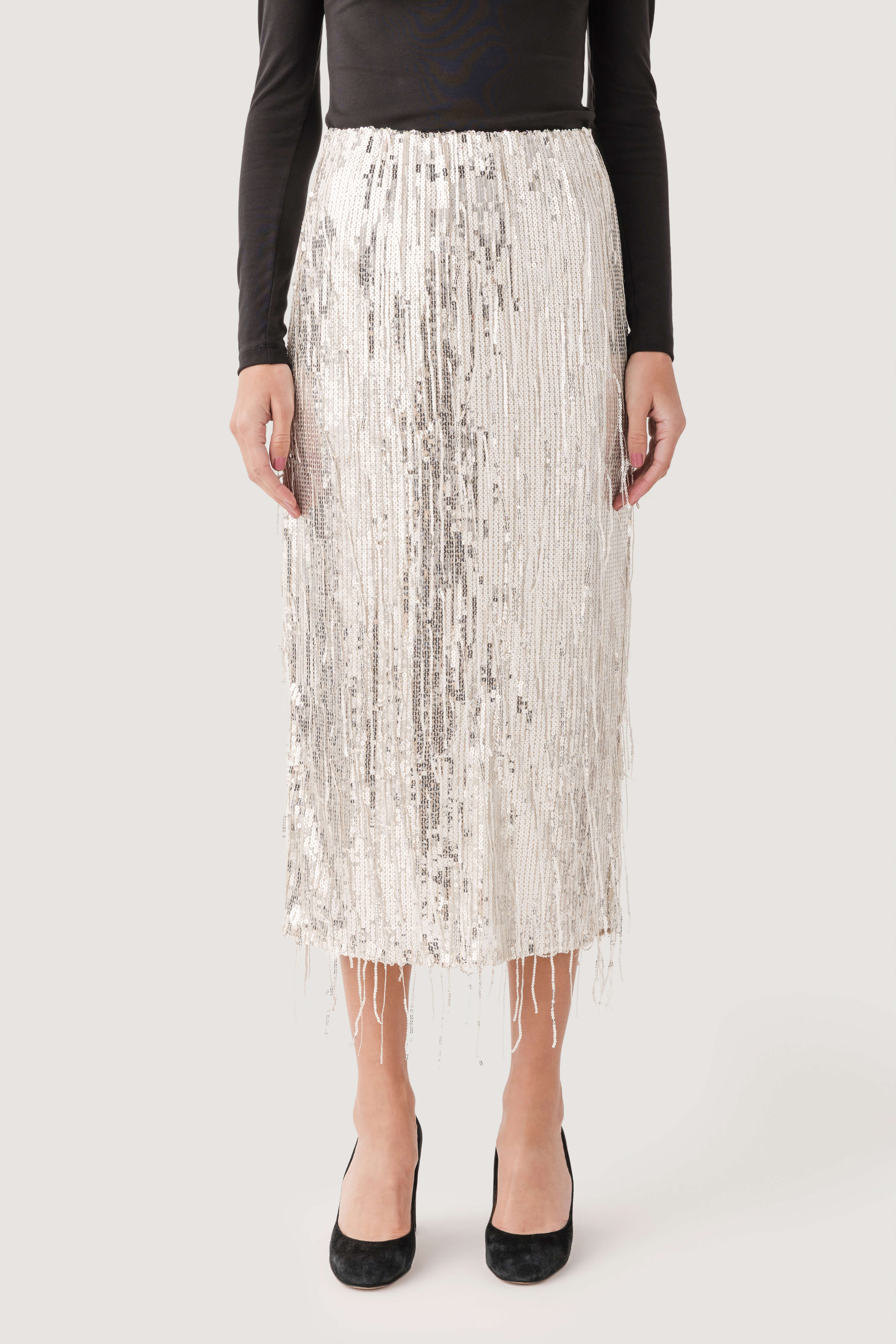 THML Sequin Fringe Midi Skirt