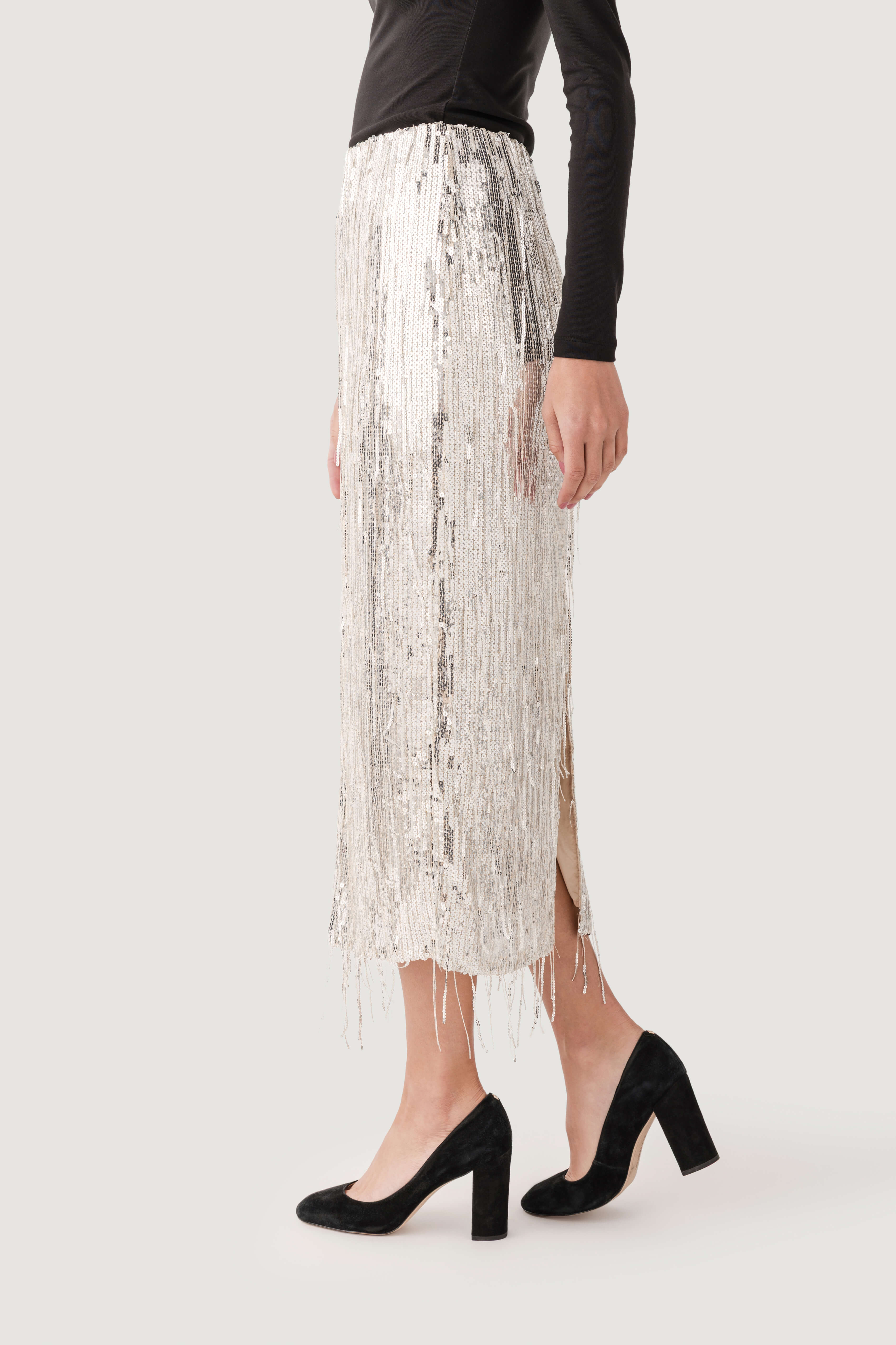 THML Sequin Fringe Midi Skirt