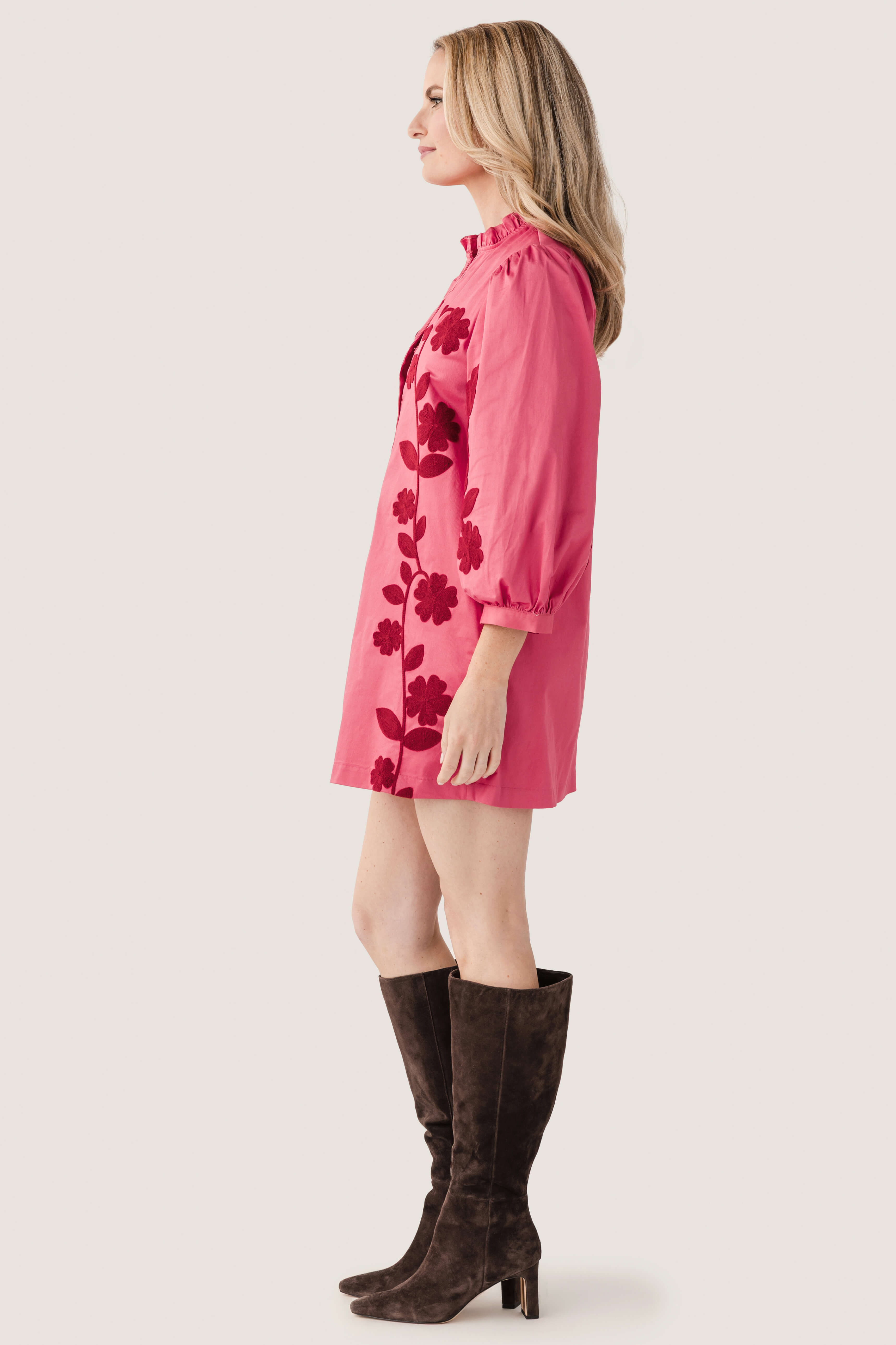 Strut & Bolt 3/4 Sleeve Flower Embroidery Mini Dress