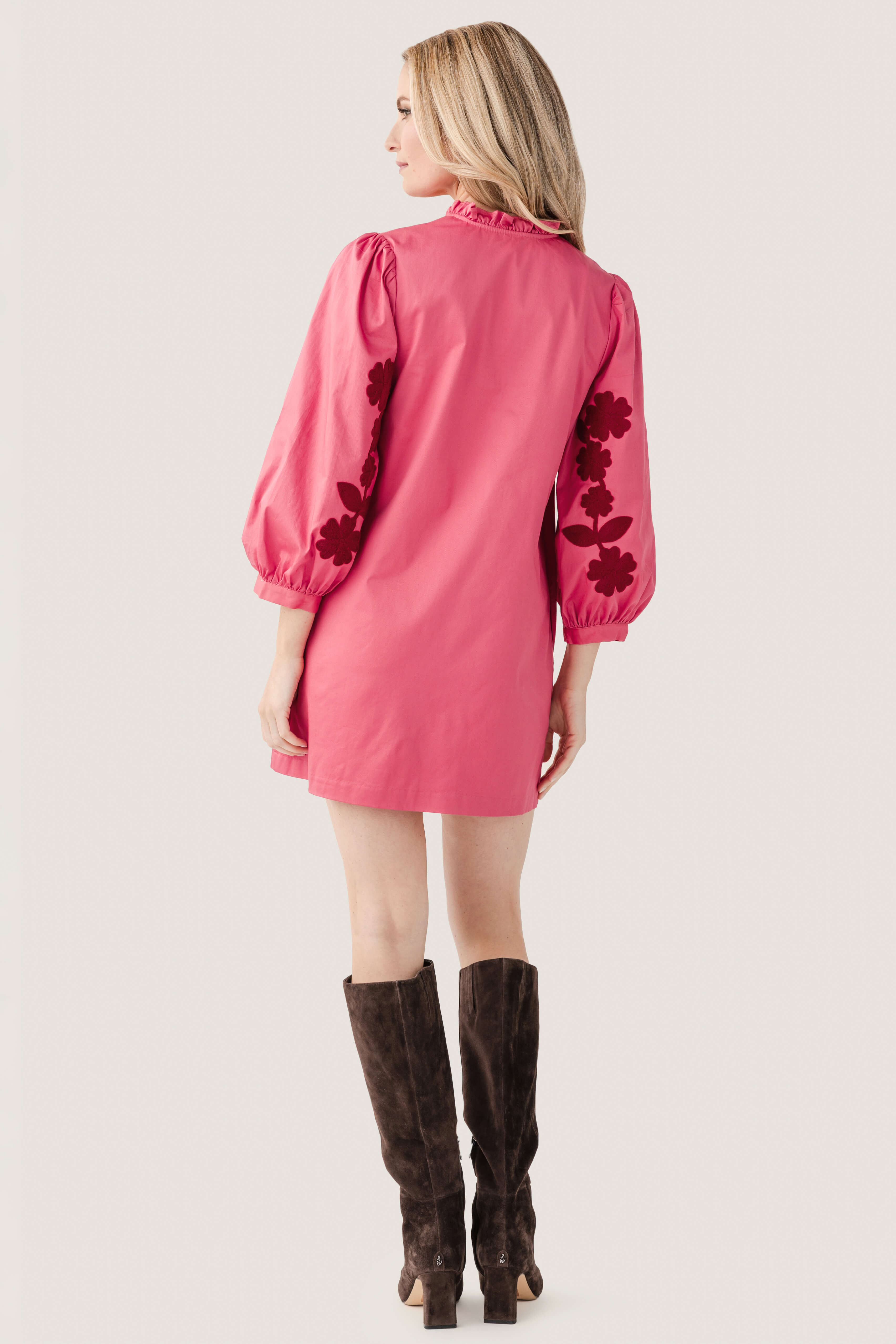 Strut & Bolt 3/4 Sleeve Flower Embroidery Mini Dress