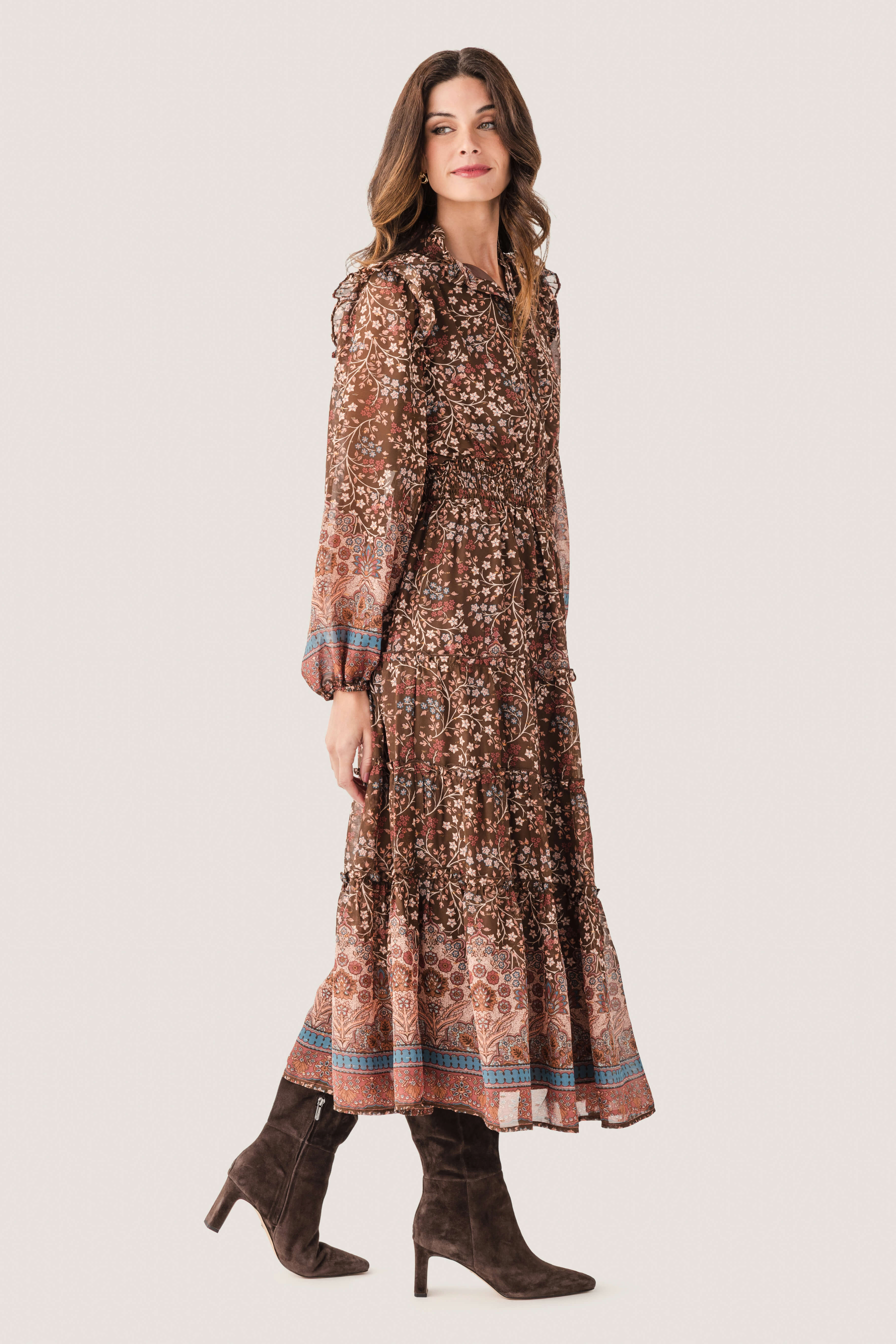 Fate Border Print Lurex Detail Tiered Maxi Dress