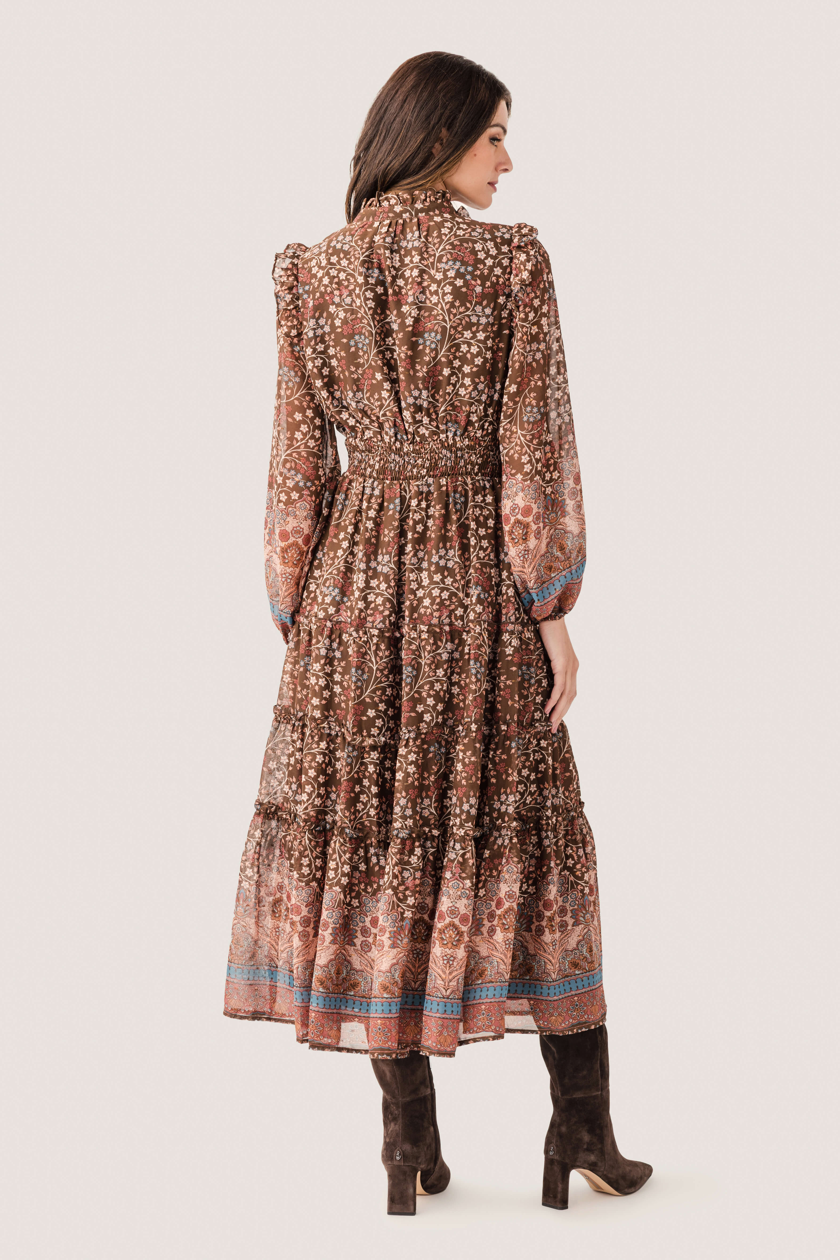 Fate Border Print Lurex Detail Tiered Maxi Dress