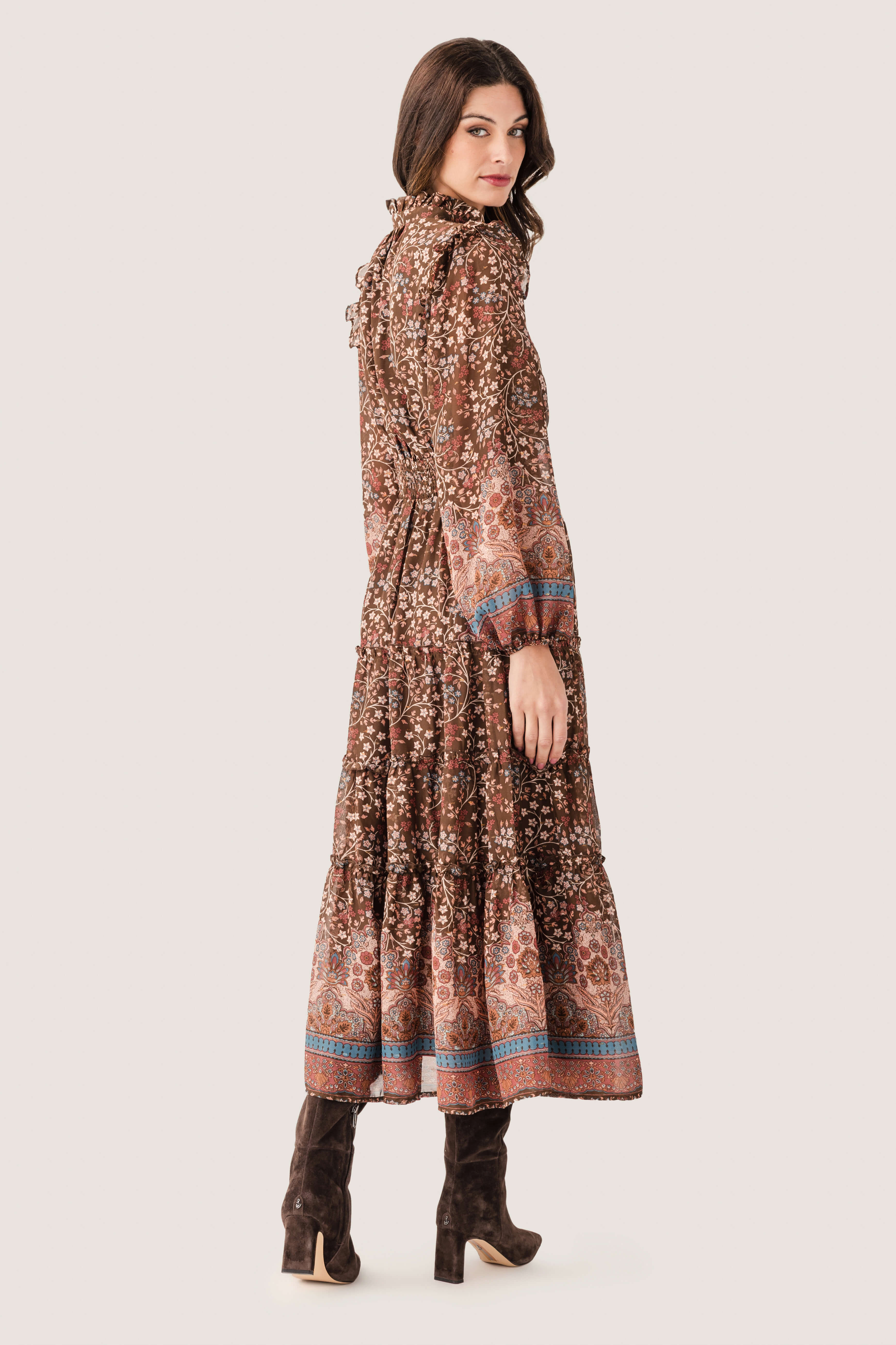 Fate Border Print Lurex Detail Tiered Maxi Dress