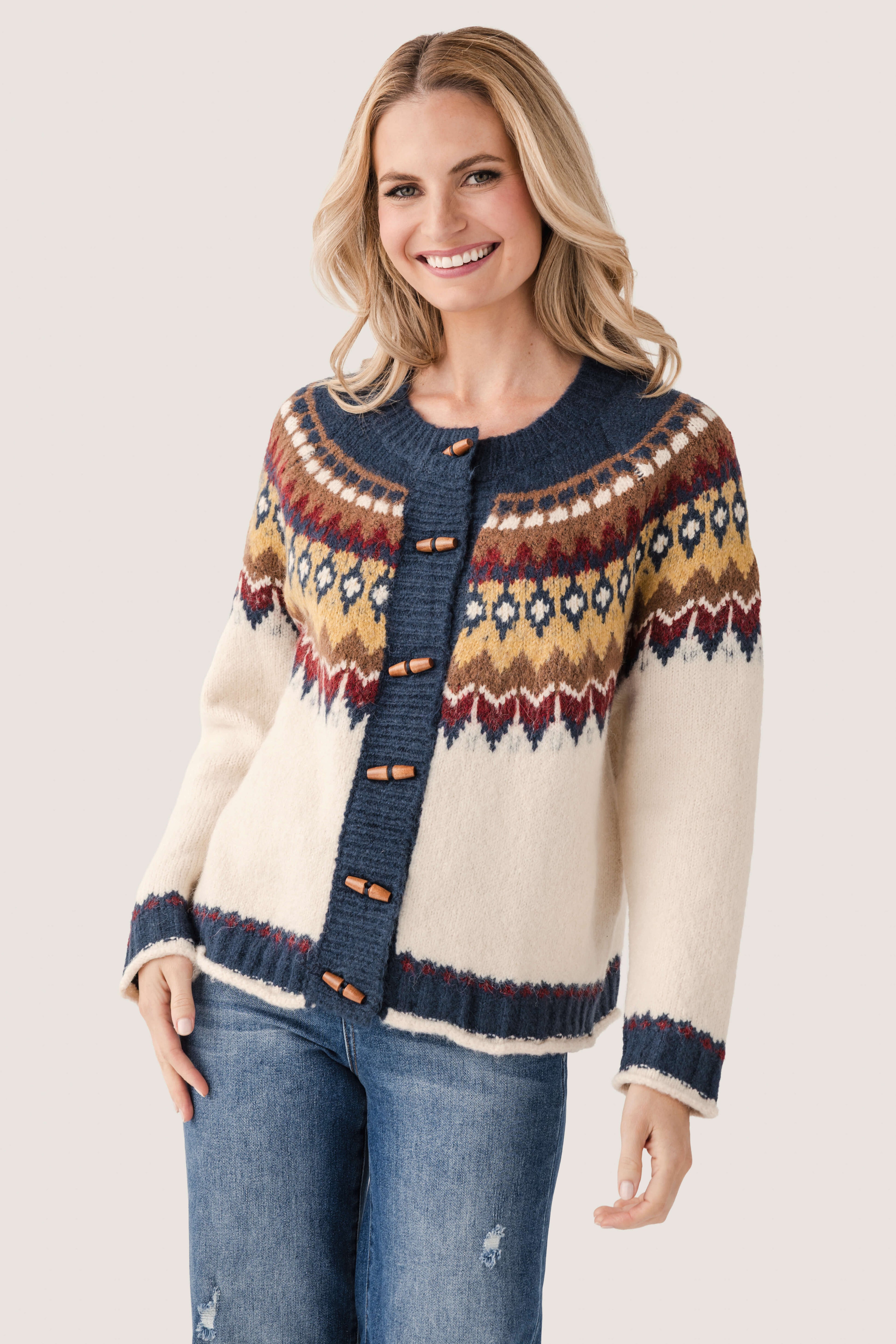 Raisonnel Nordic Pattern Toggle Knit Cardigan
