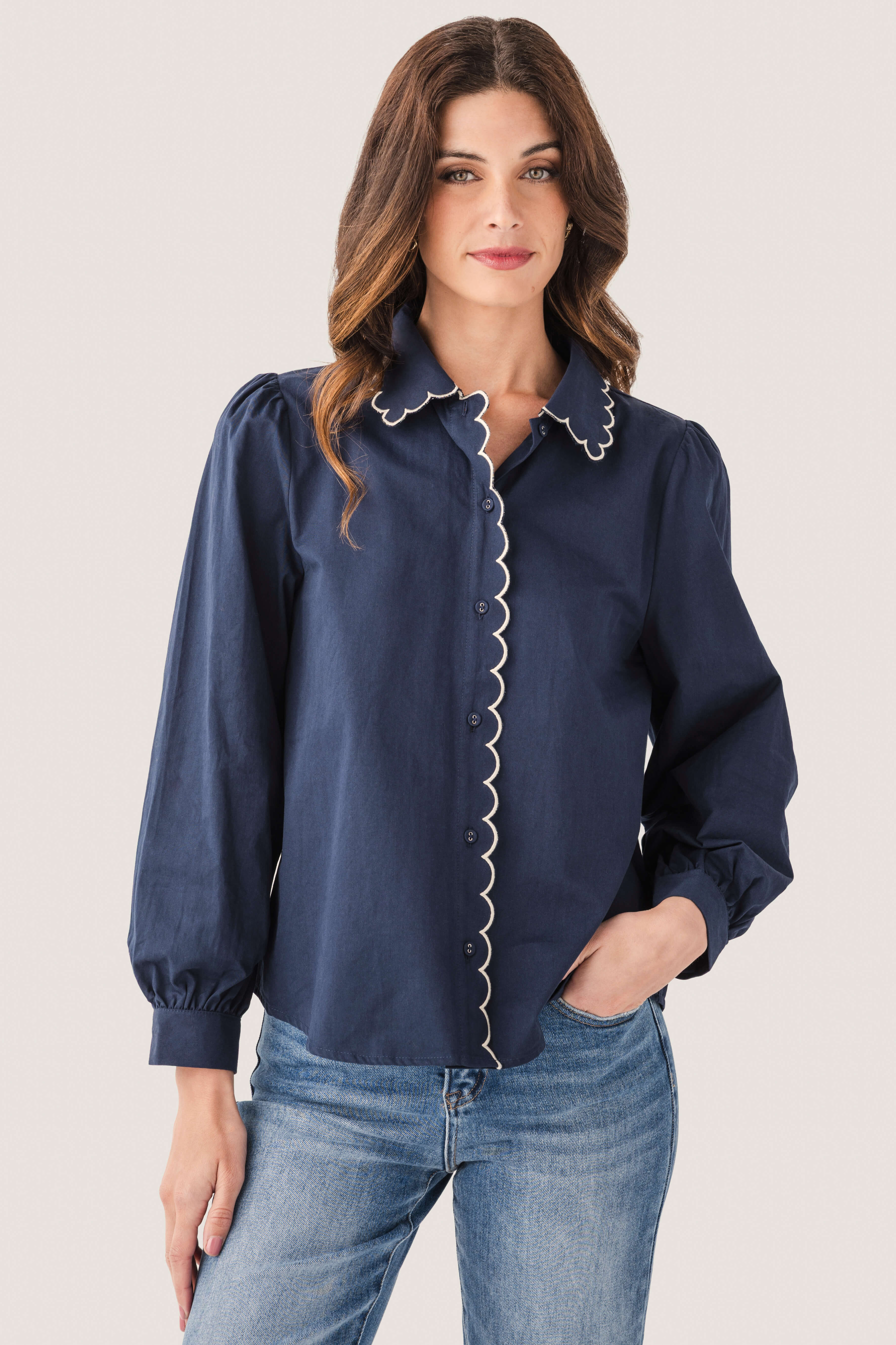 Jodifl Scallop Edge Button Down Top