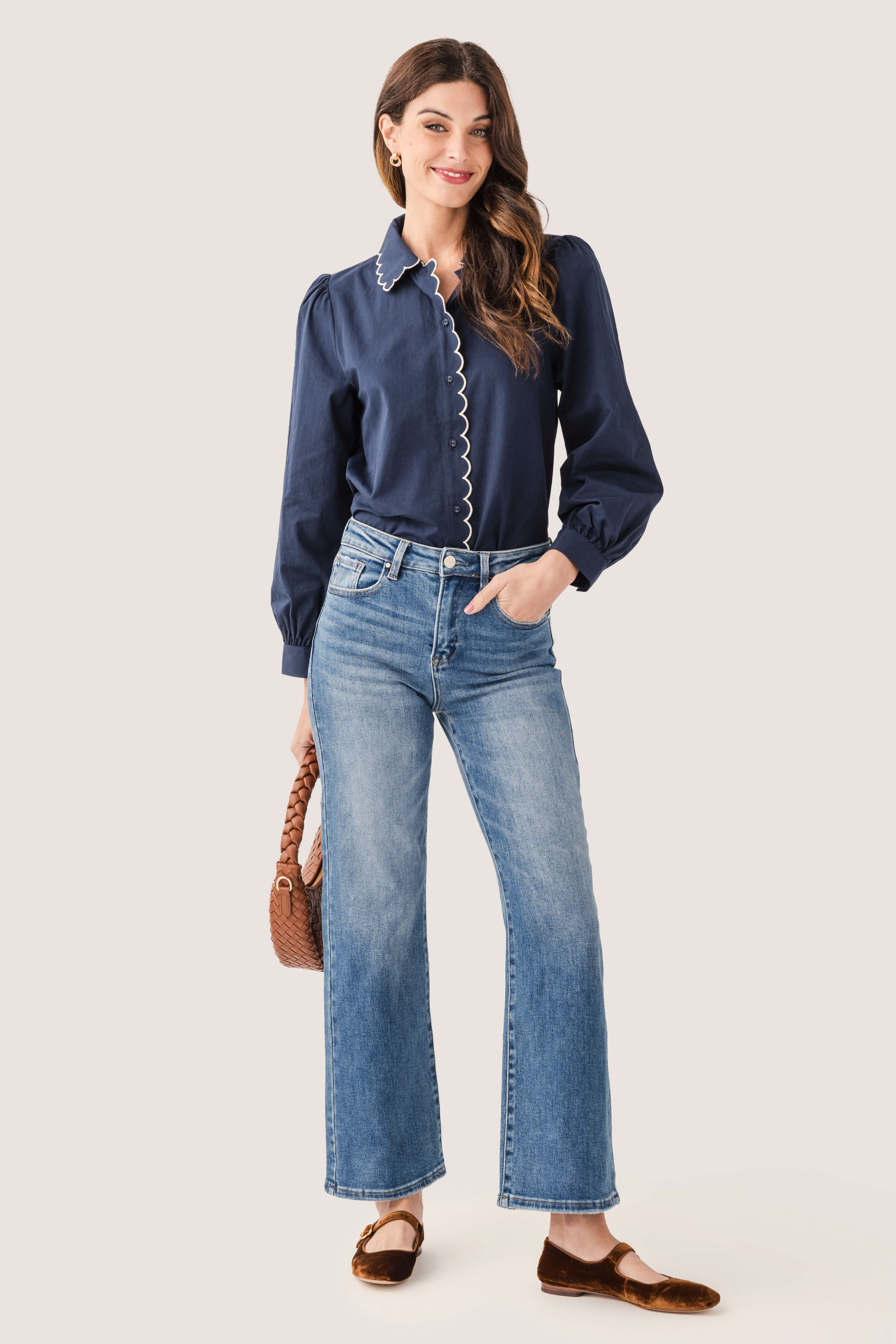 Jodifl Scallop Edge Button Down Top