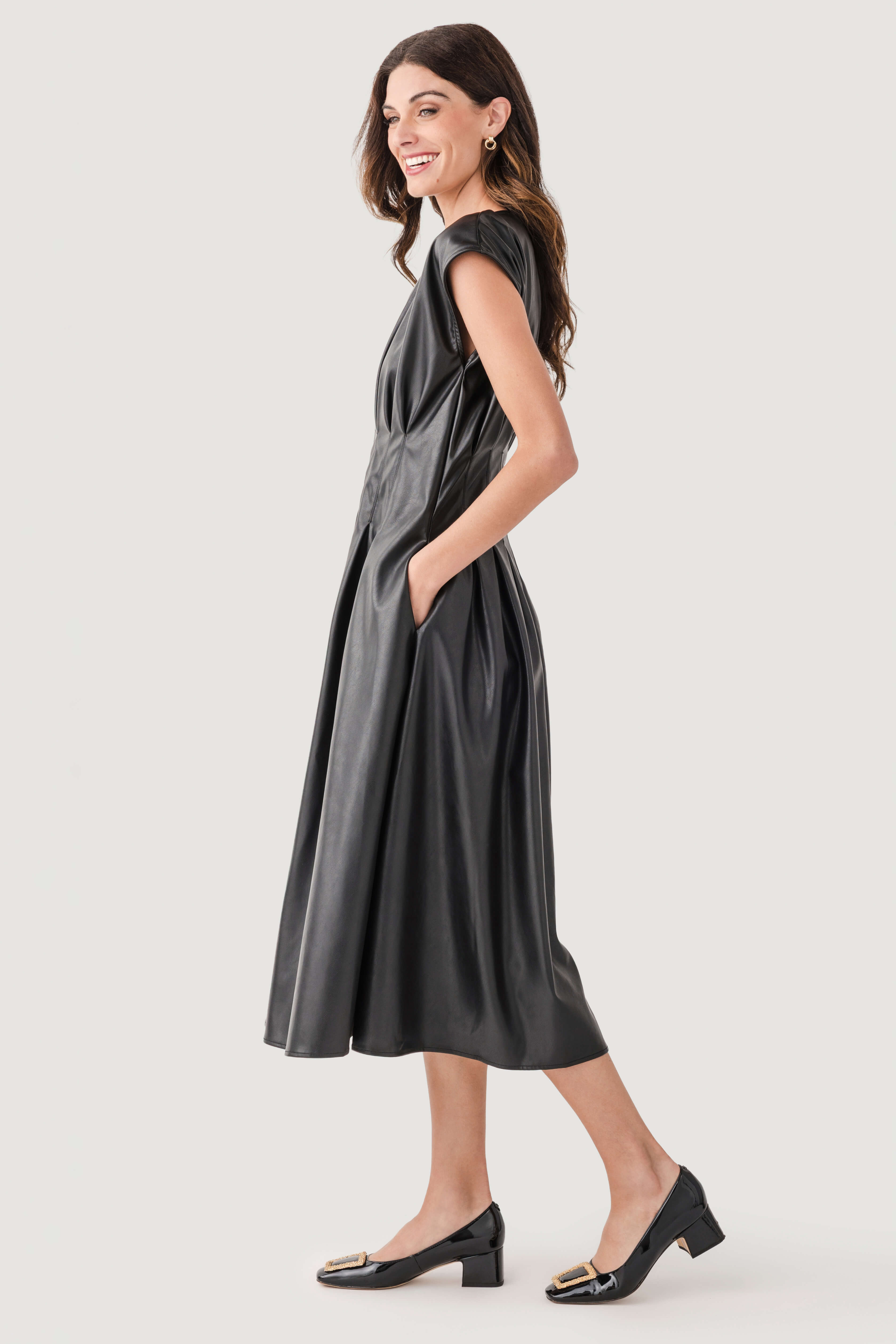 THML Faux Leather Pleated Midi Dress