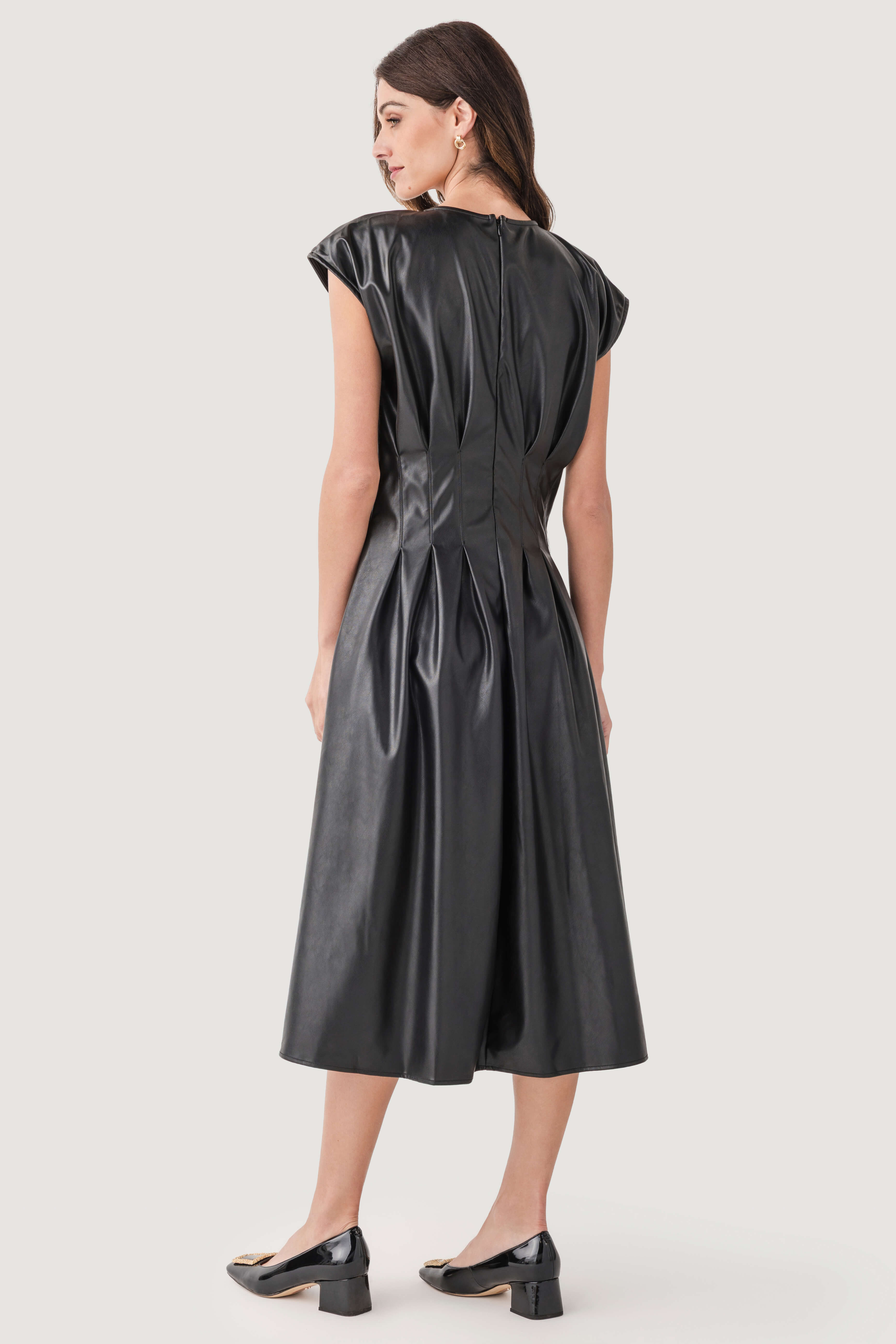Thml Faux Leather Pleated Midi Dress Black / Small Thml Faux Leather Pleated Midi Dress Black / Small