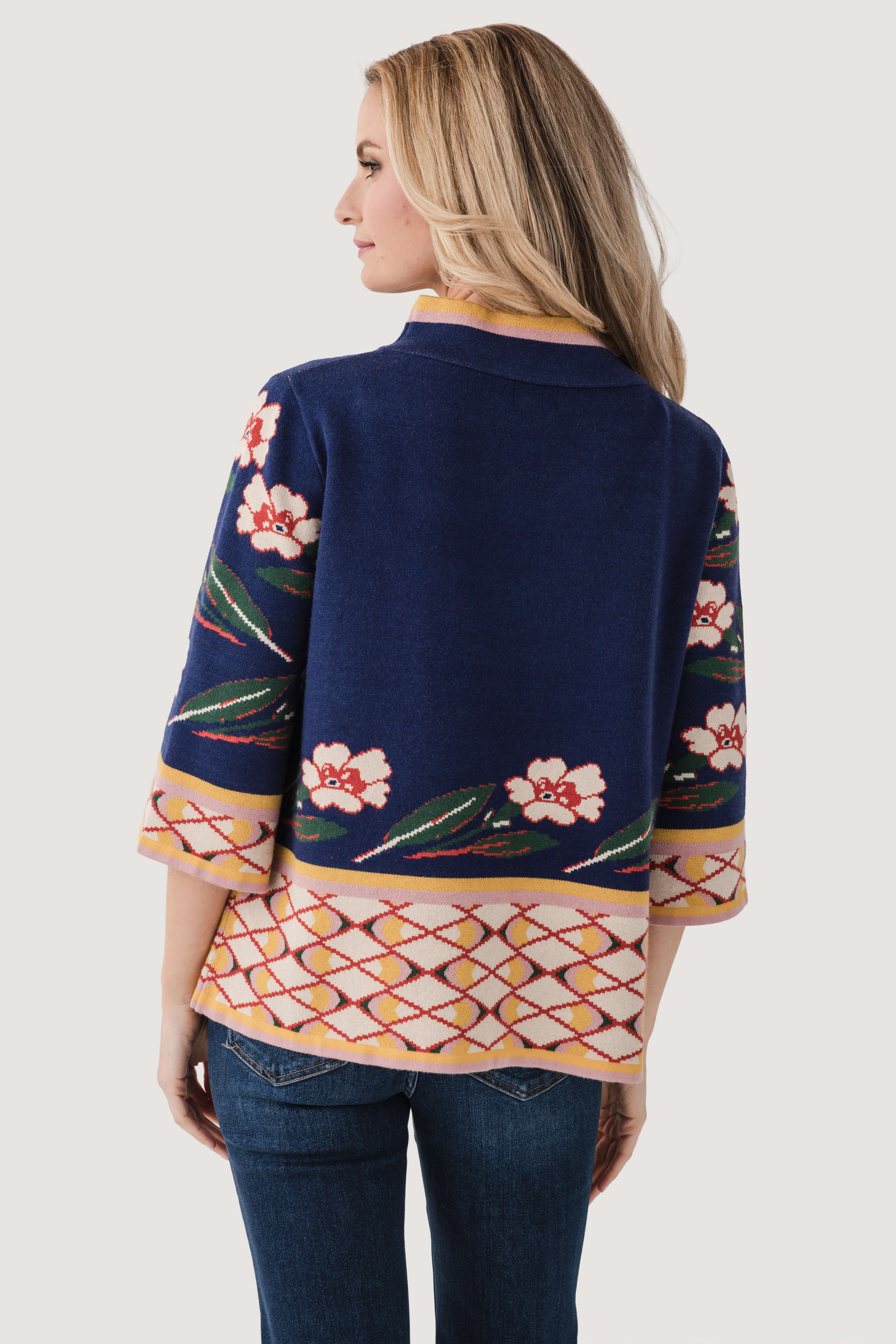 Fate Patterned Jacquard Knit Mock Neck Sweater