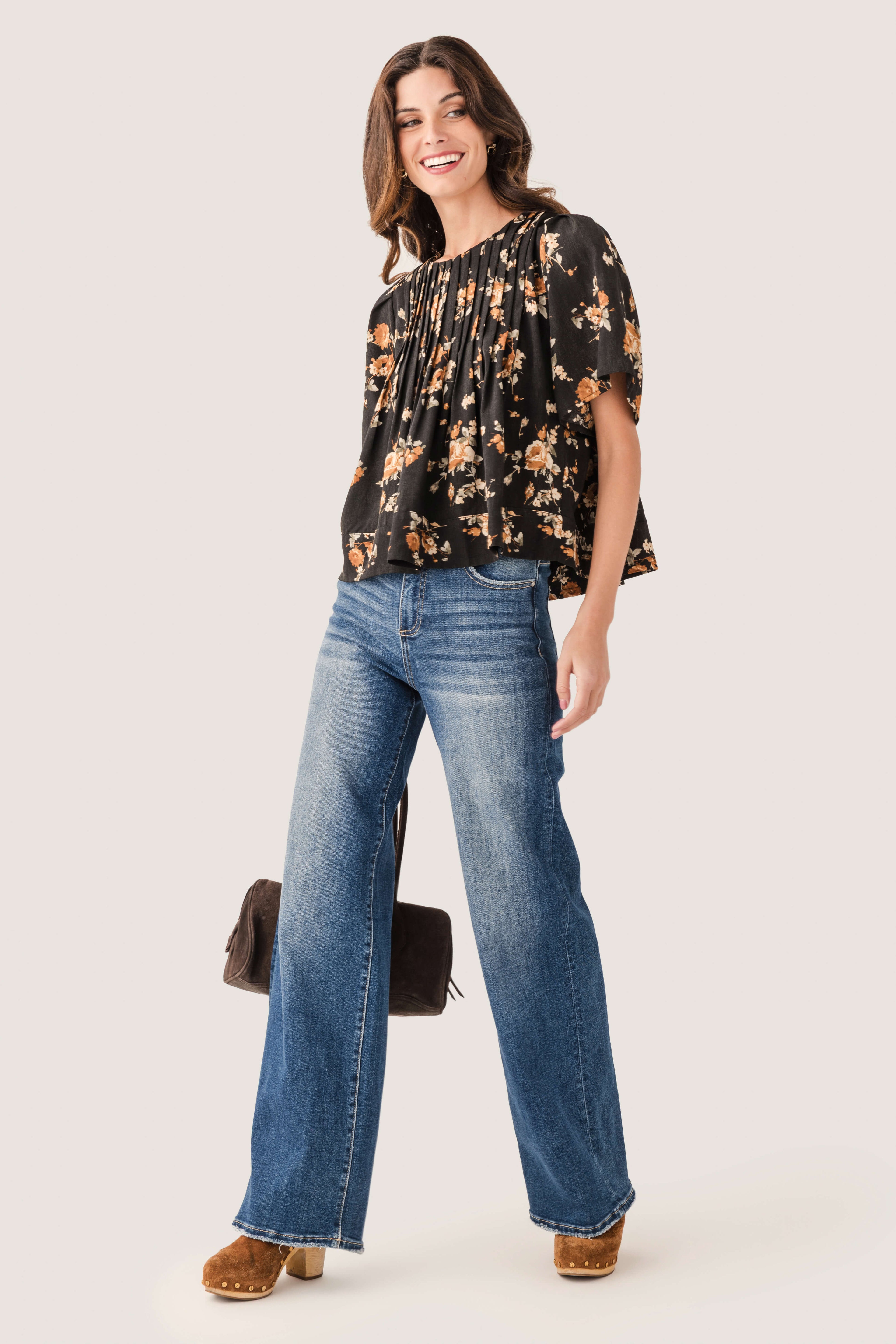 Seraphine Row Flower Pin Tuck Top