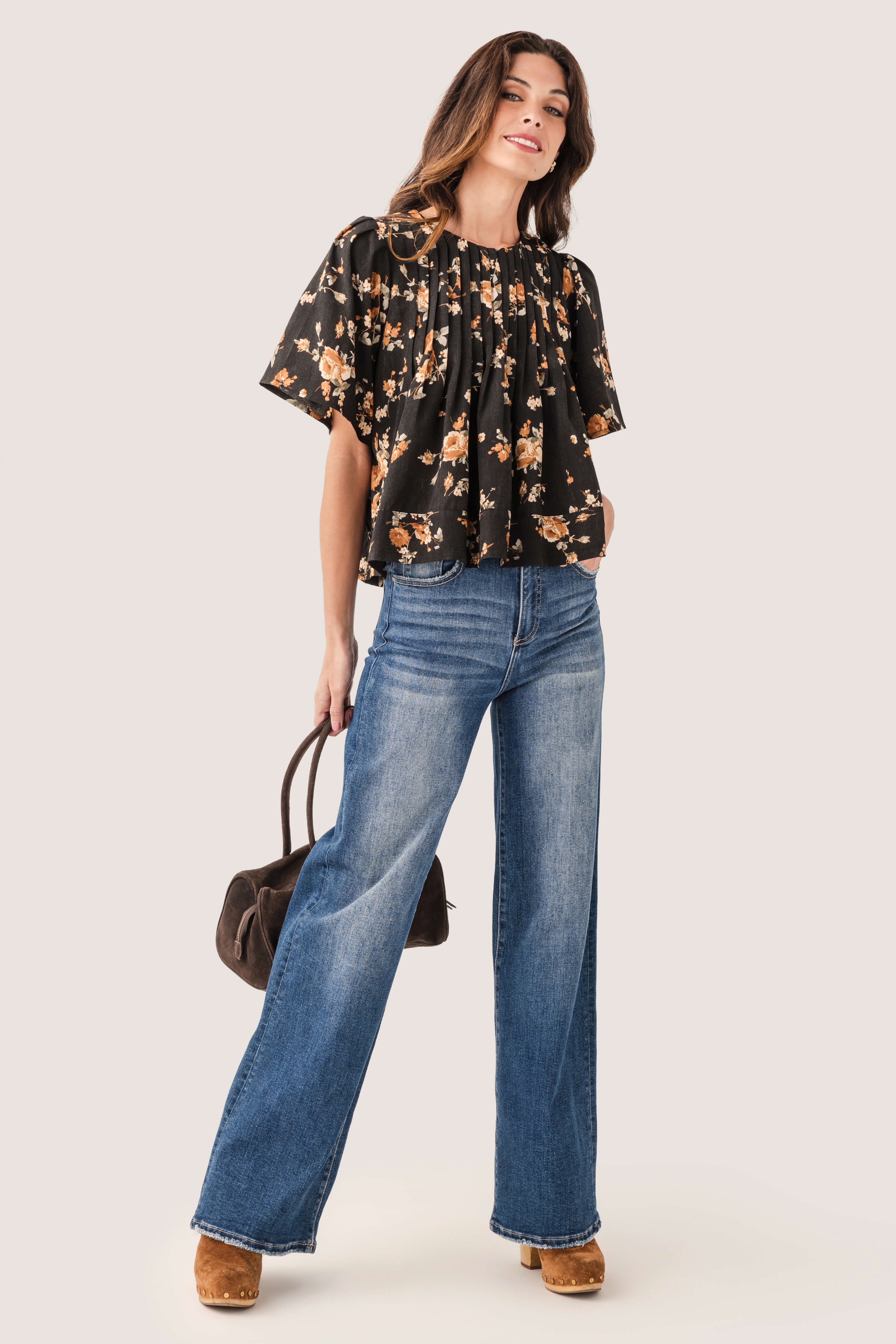 Seraphine Row Flower Pin Tuck Top