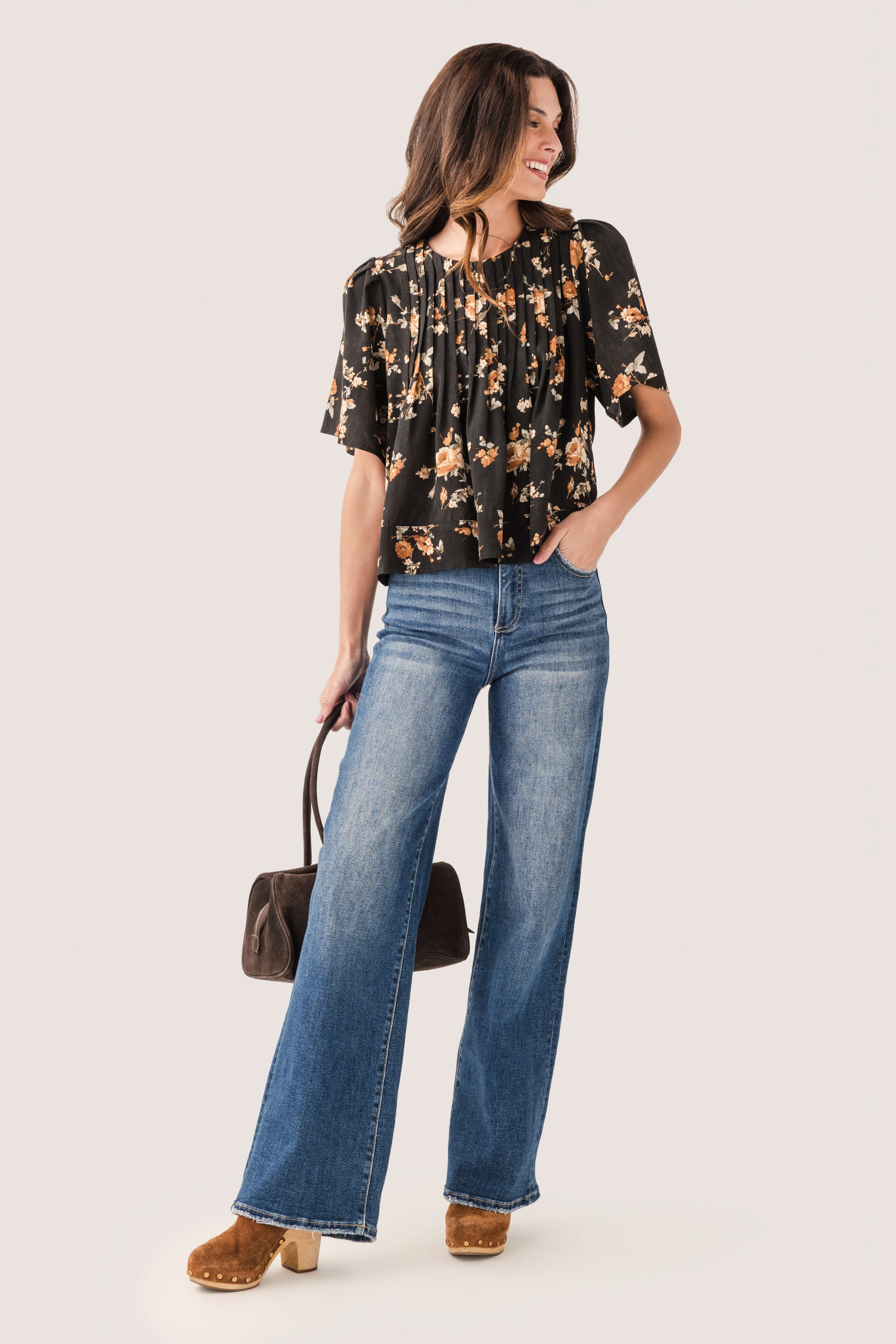 Seraphine Row Flower Pin Tuck Top