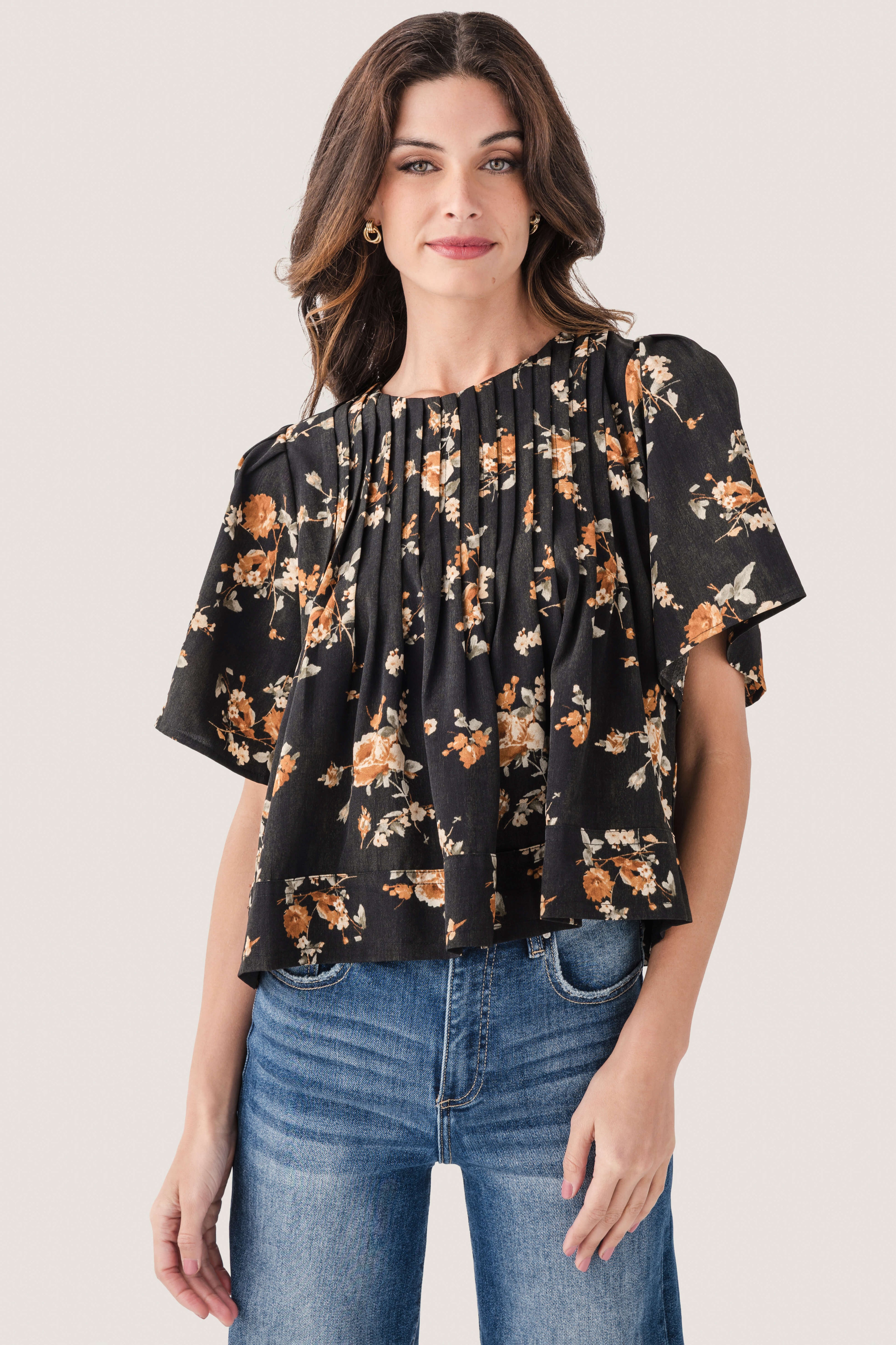 Seraphine Row Flower Pin Tuck Top