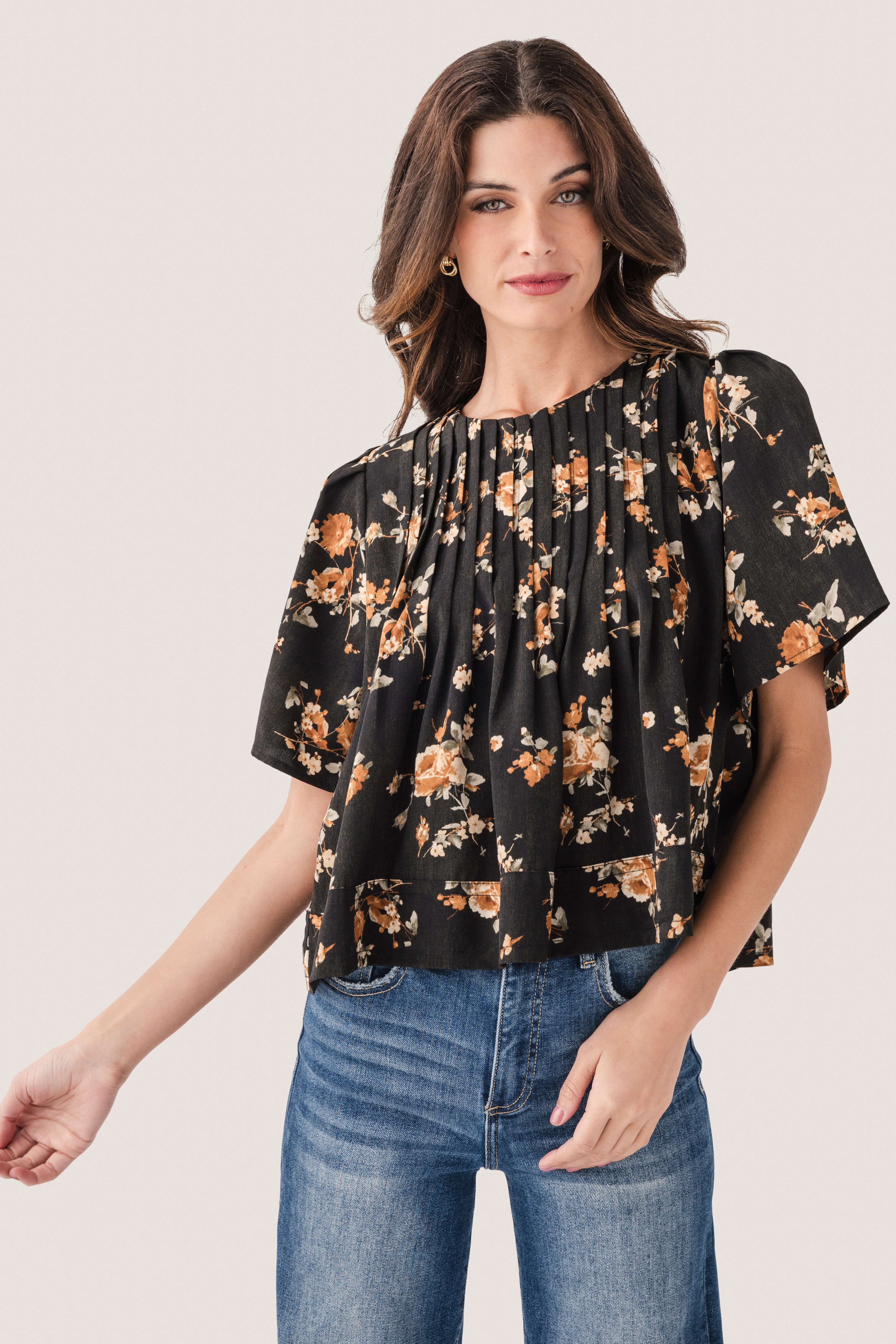 Seraphine Row Flower Pin Tuck Top