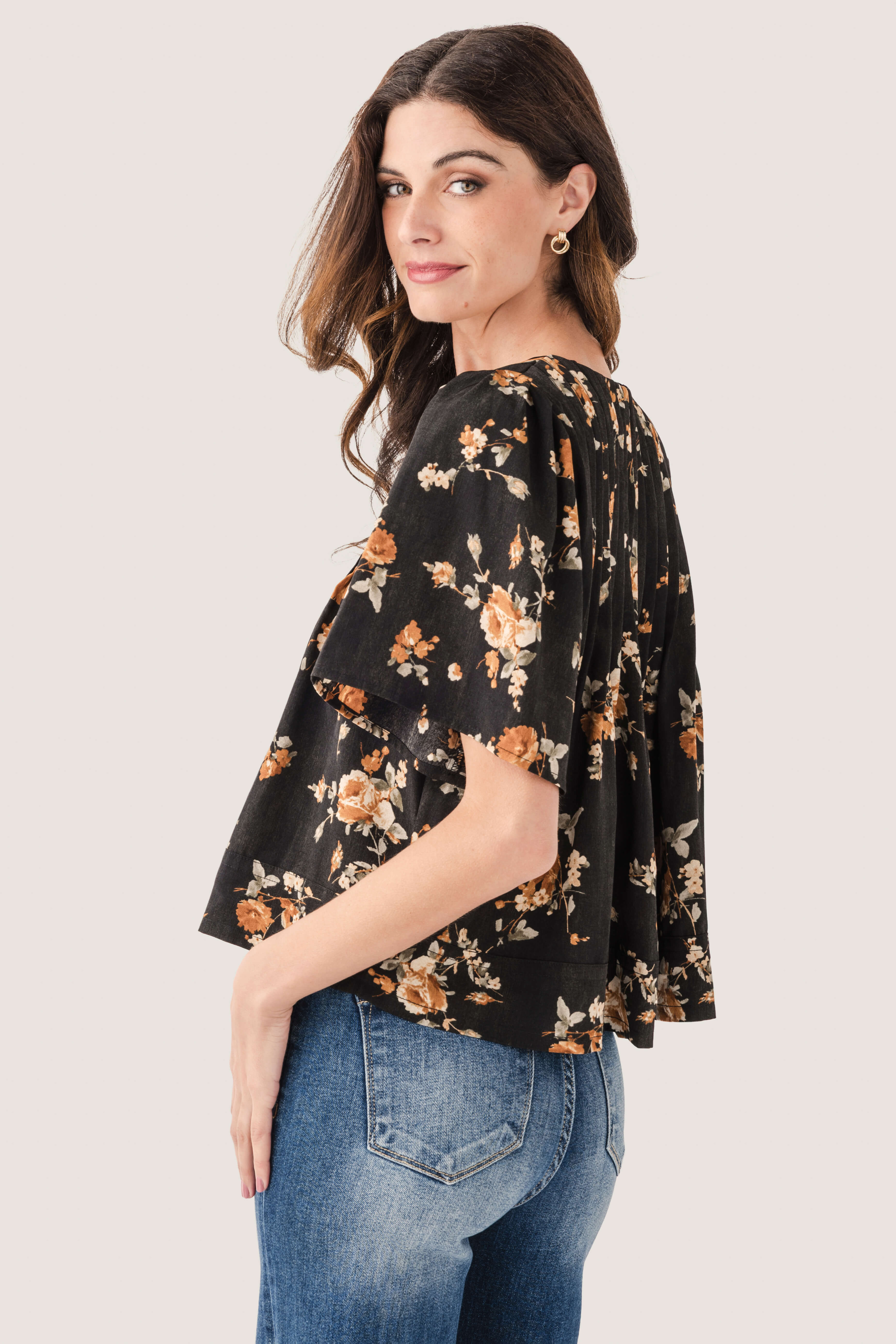 Seraphine Row Flower Pin Tuck Top