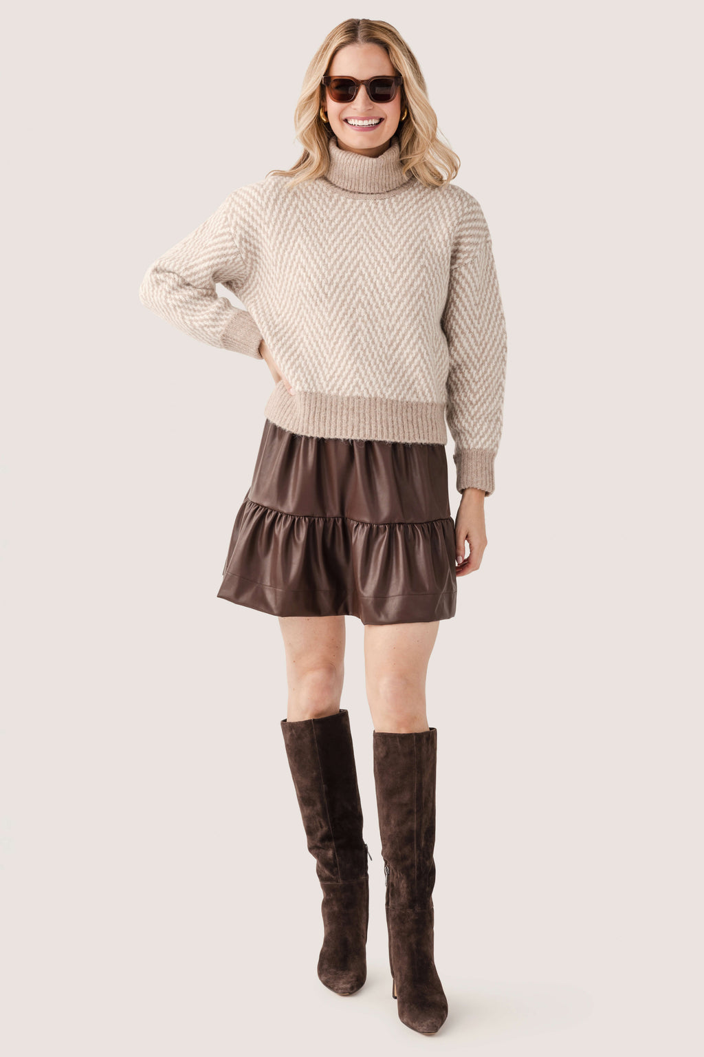 THML Faux Leather Tiered Mini Skirt