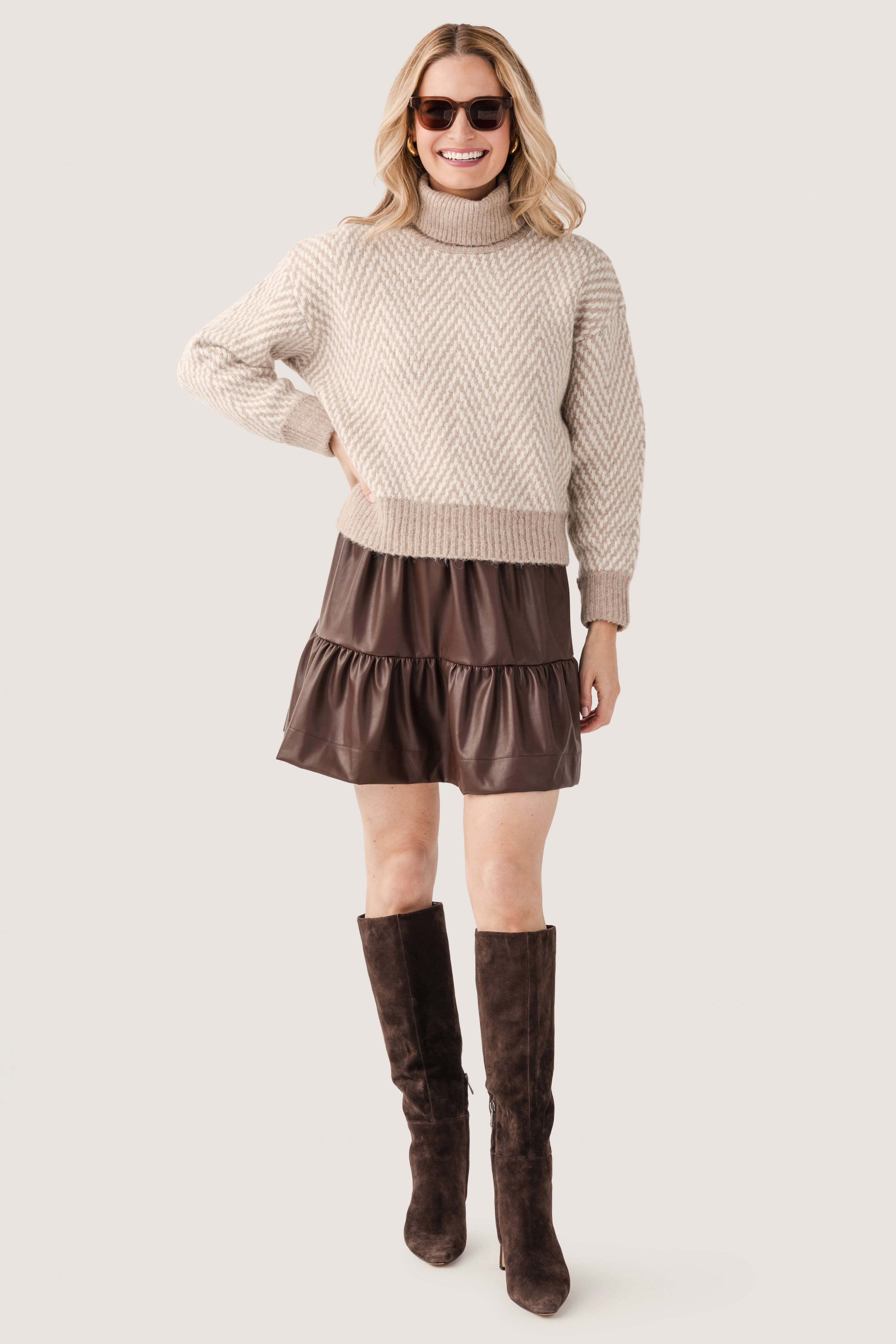 THML Faux Leather Tiered Mini Skirt