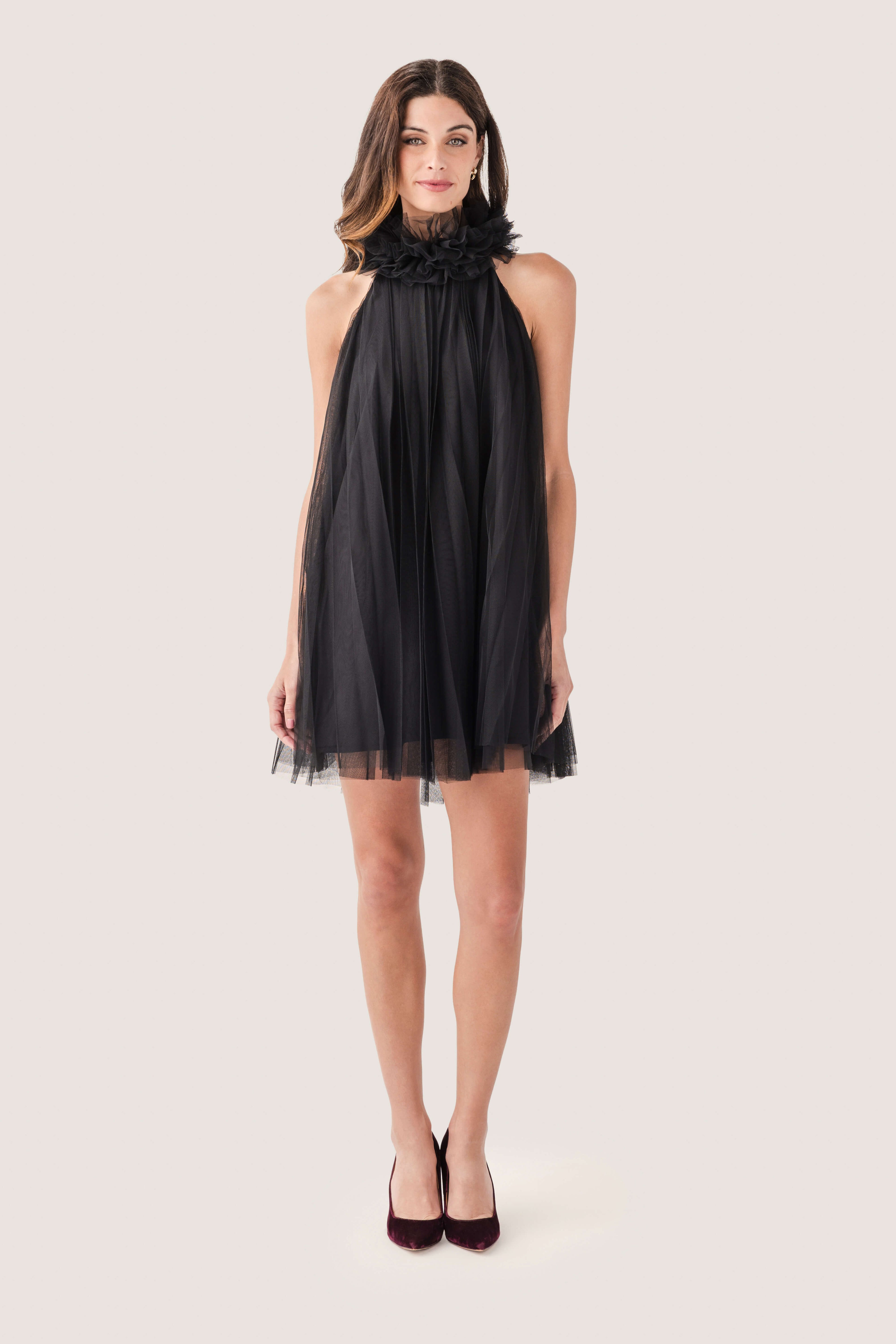 Pinch Tulle Halter Mini Dress