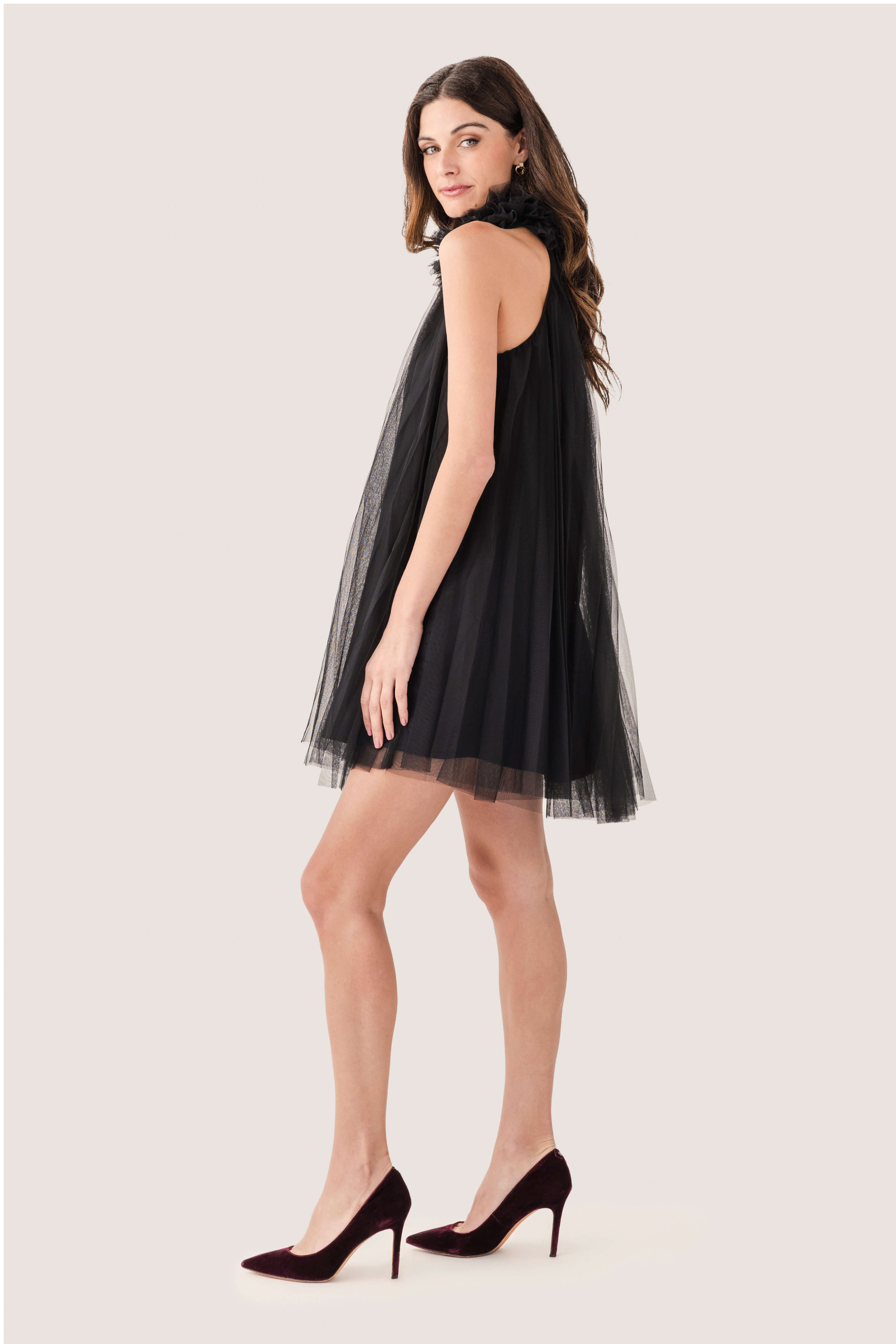 Pinch Tulle Halter Mini Dress