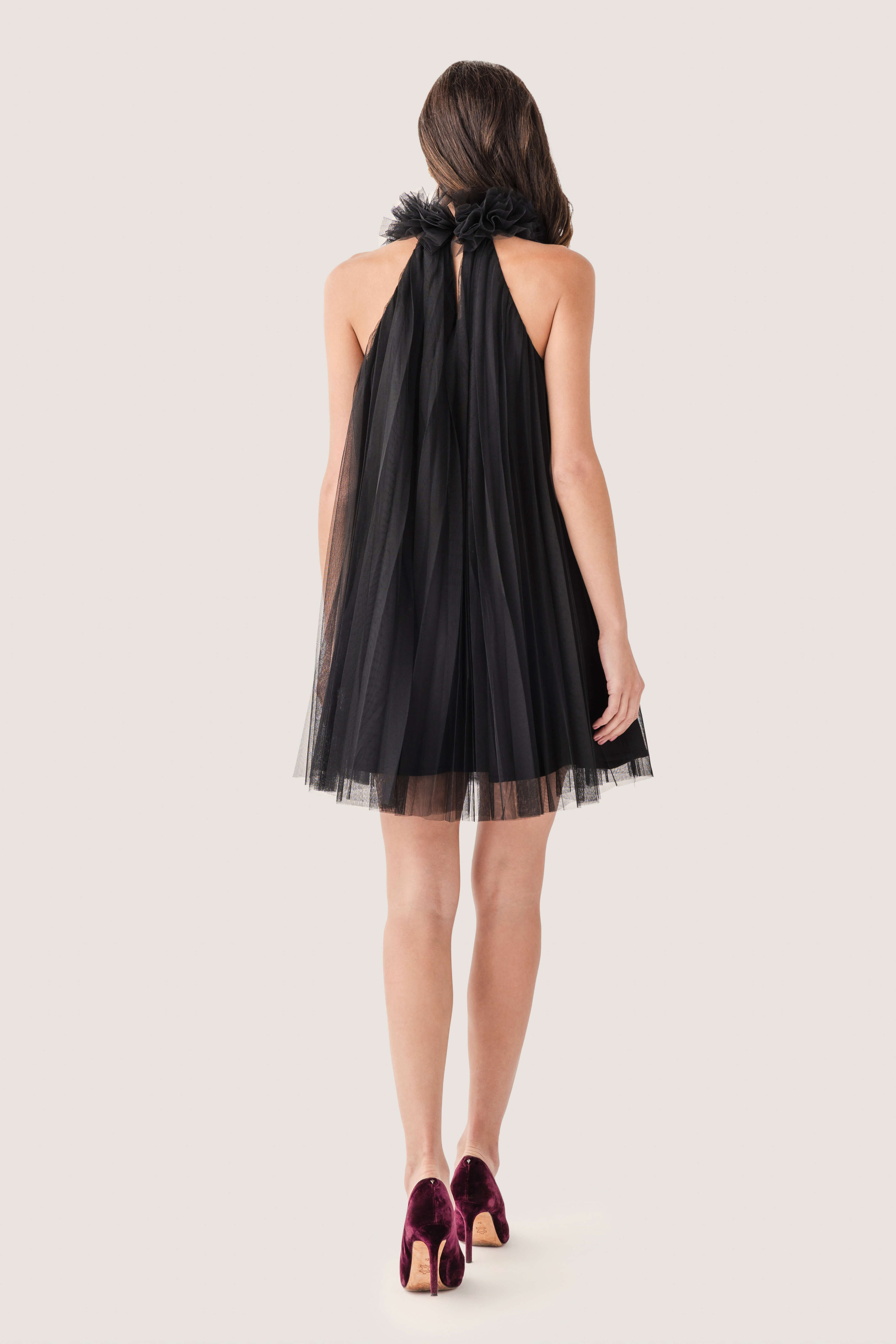 Pinch Tulle Halter Mini Dress