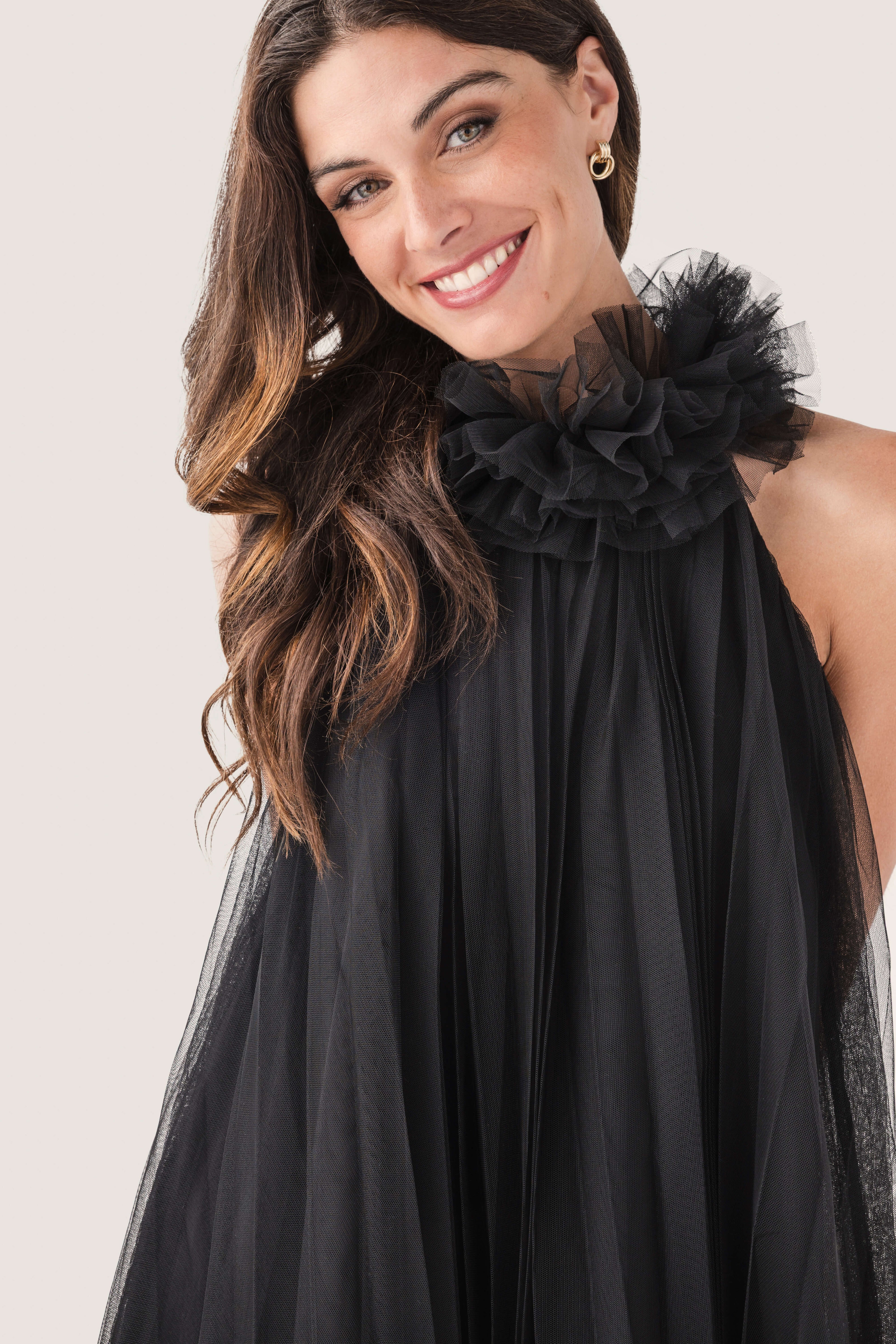 Pinch Tulle Halter Mini Dress