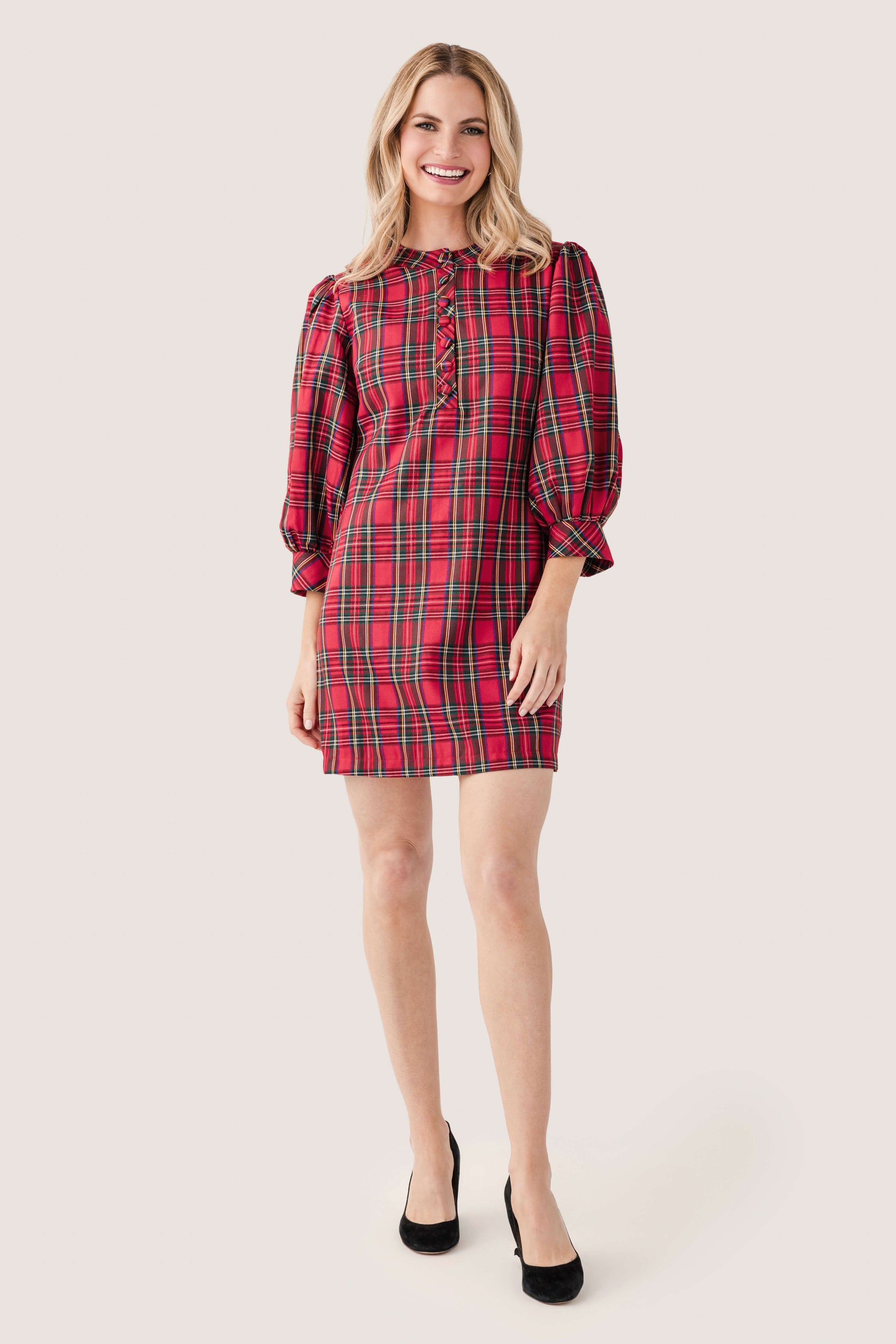 Pinch Tartan 3/4 Sleeve Mini Dress - Red / Small Pinch Tartan 3/4 Sleeve Mini Dress - Red / Small