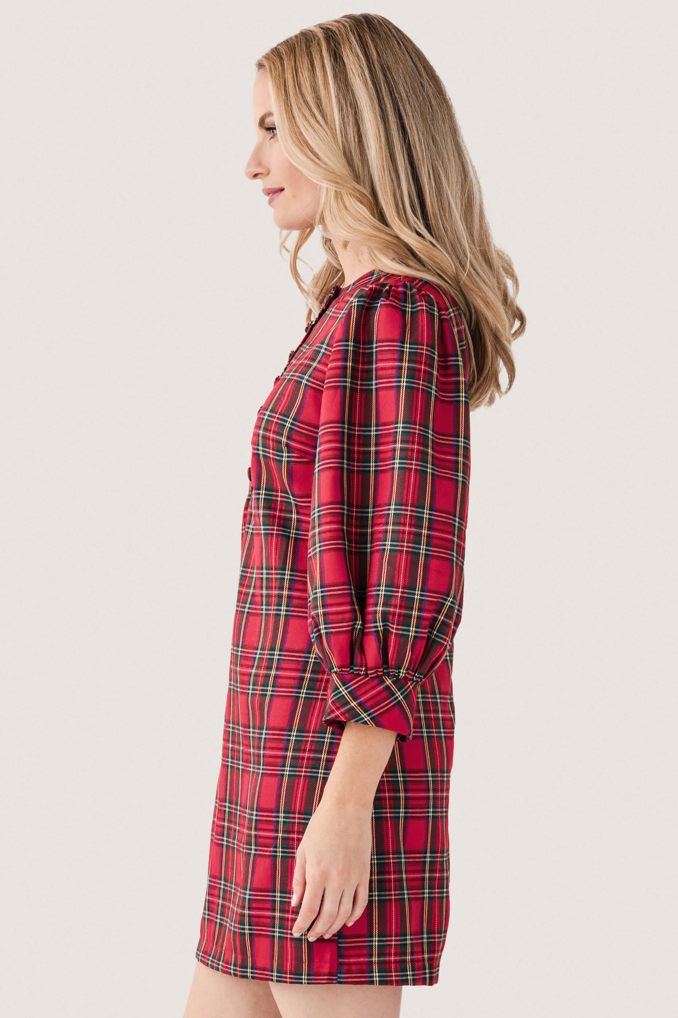 Pinch Tartan 3/4 Sleeve Mini Dress