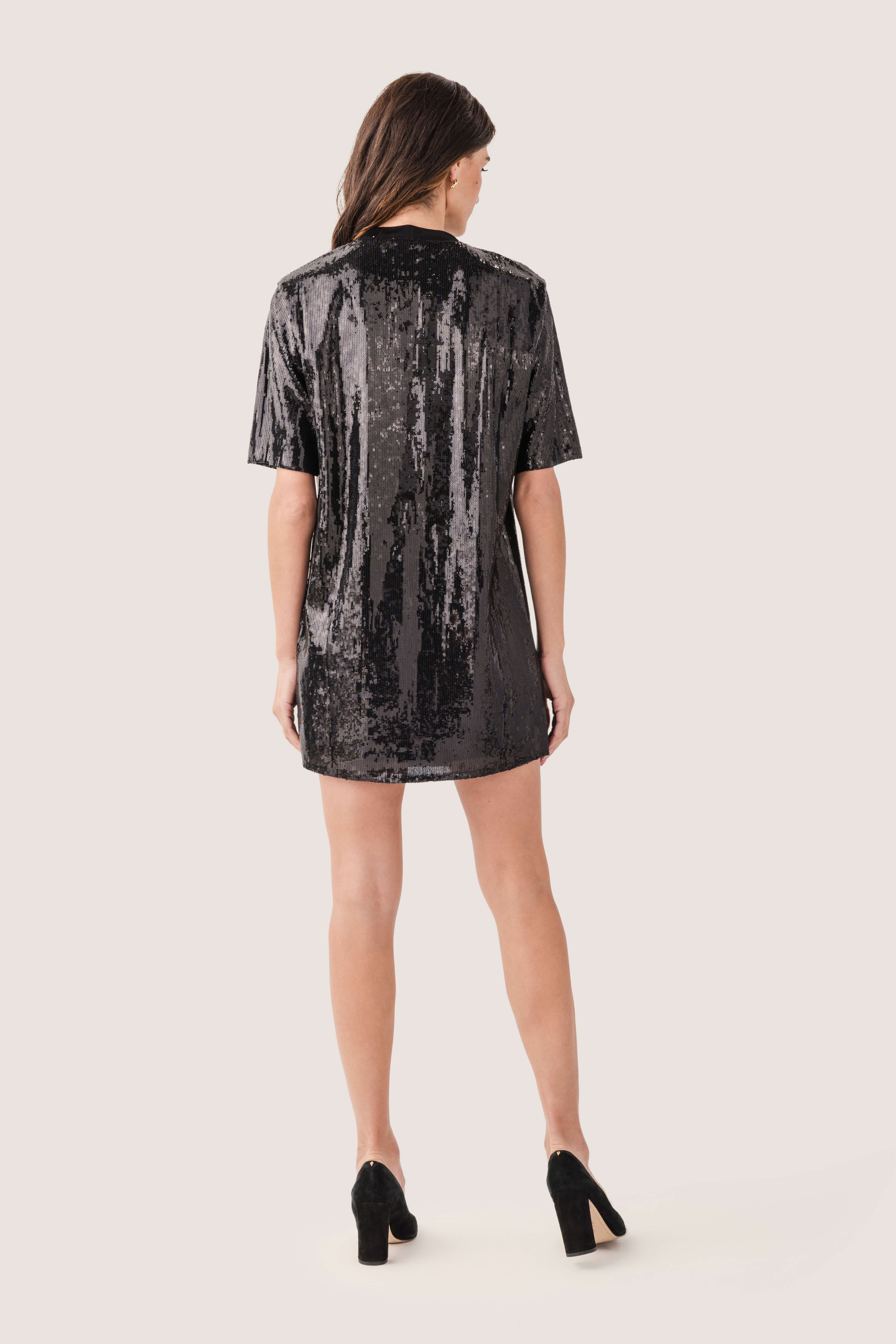 Elan Short Sleeve Sequin Mini Dress Black / Medium Elan Short Sleeve Sequin Mini Dress Black / Medium