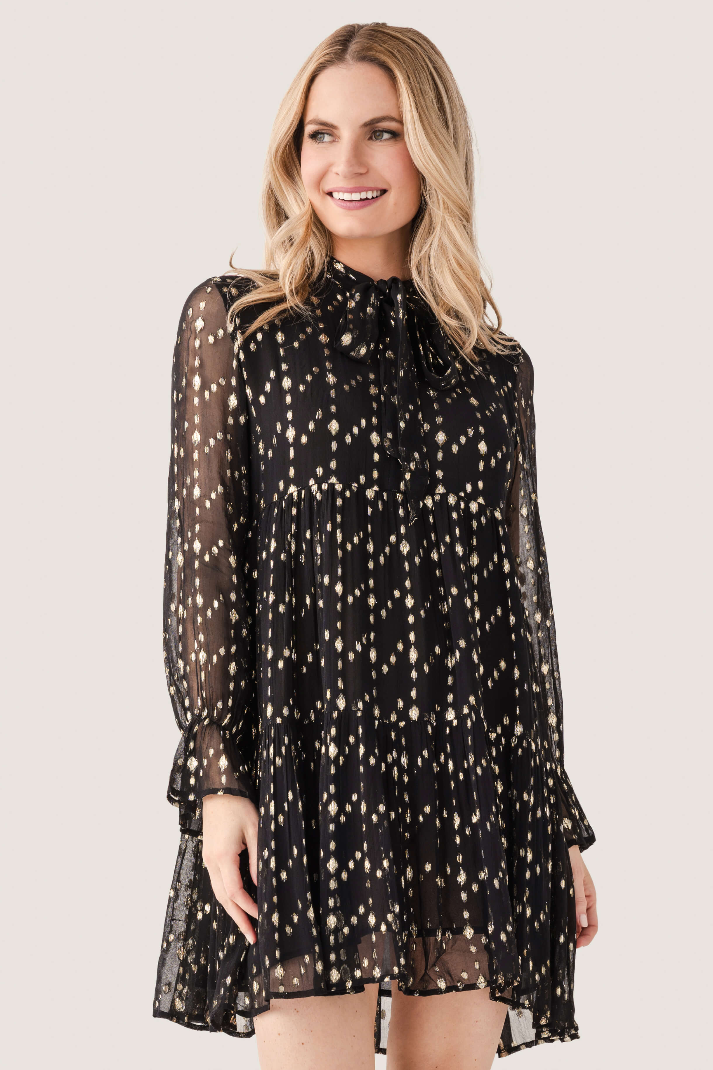 Elan Lurex Long Sleeve Tiered Dress