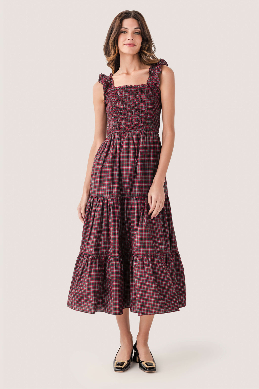 Wishlist Tartan Smocked Midi Dress