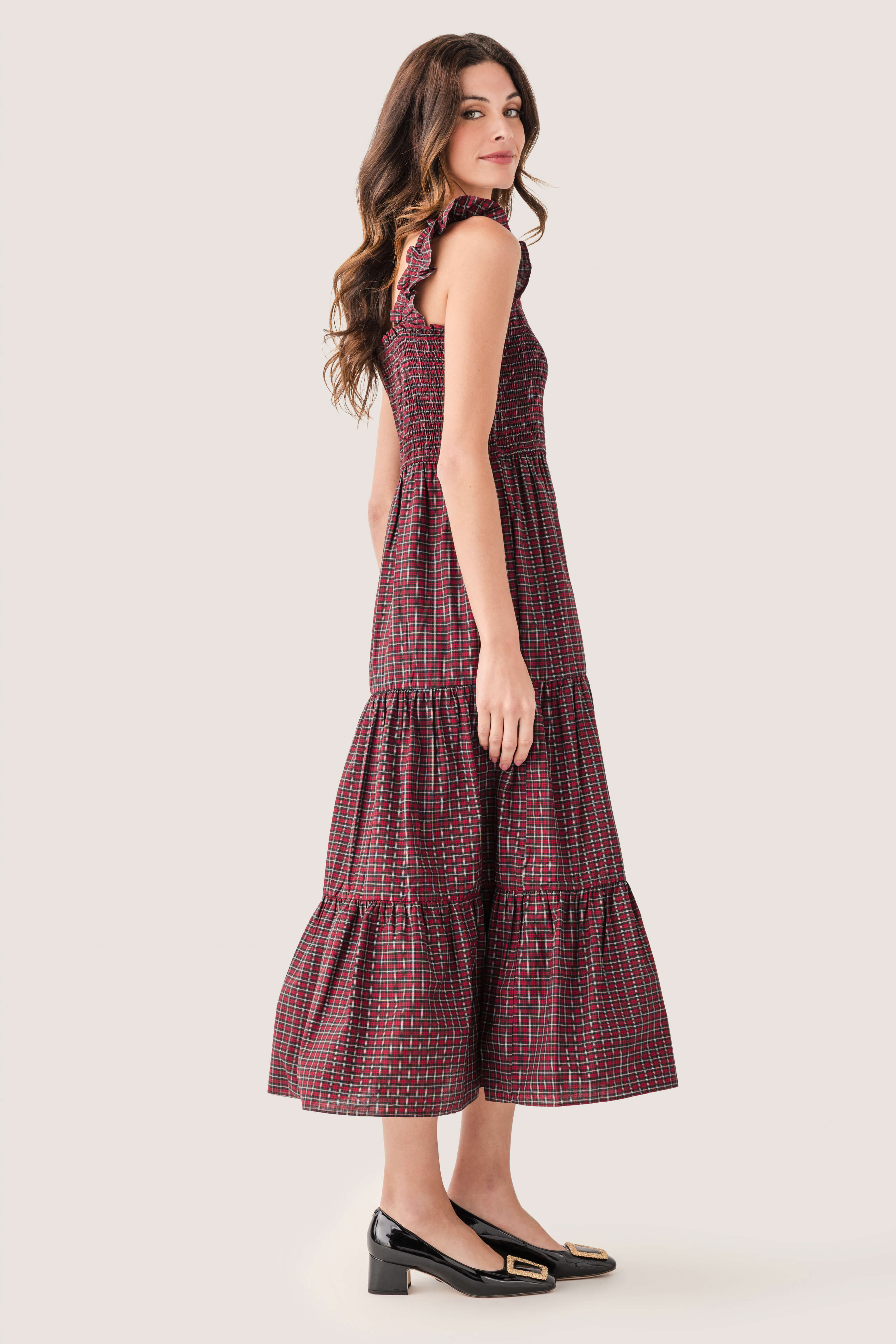 Wishlist Tartan Smocked Midi Dress
