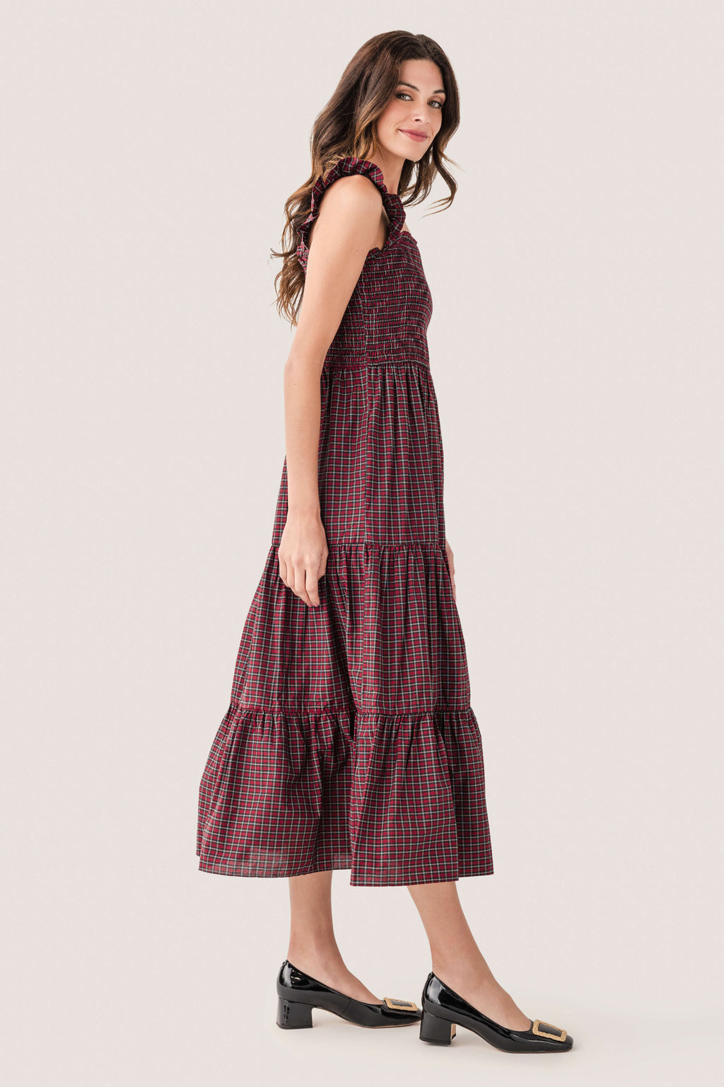 Wishlist Tartan Smocked Midi Dress