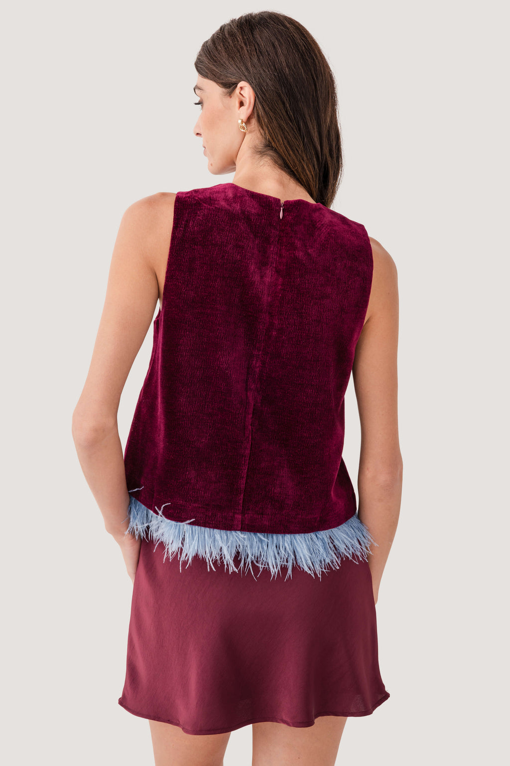 THML Solid Feather Trim Top