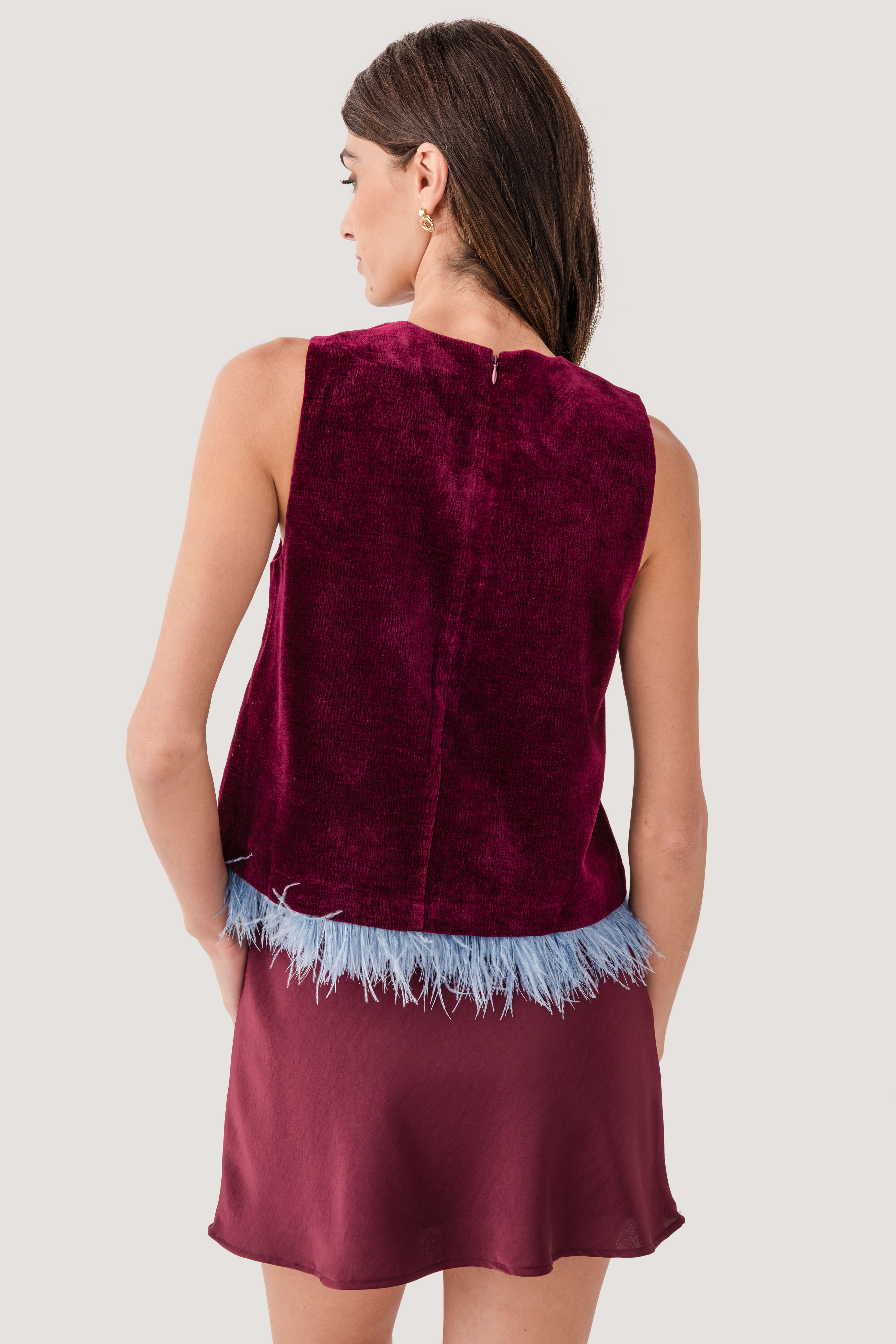 THML Solid Feather Trim Top