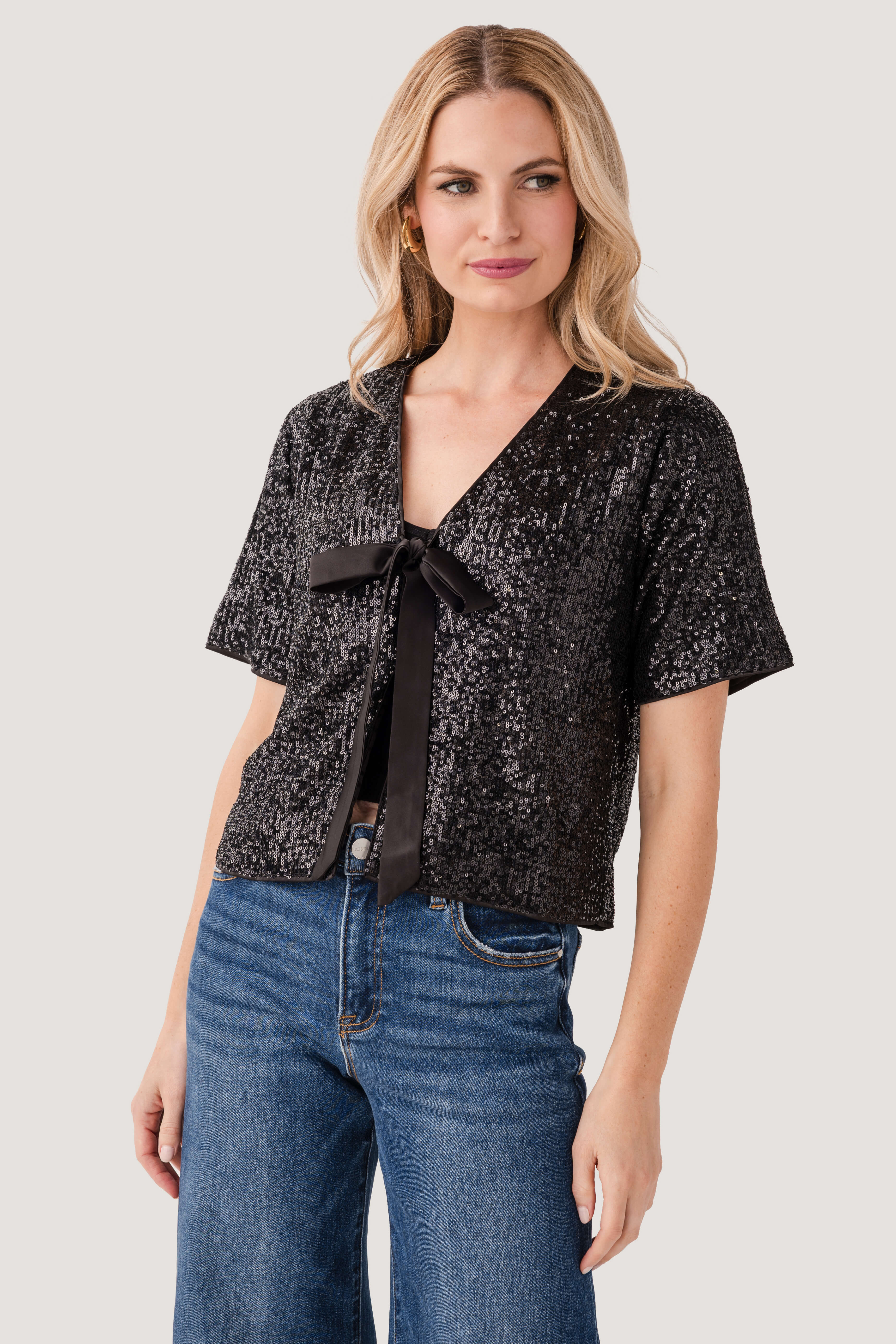Wishlist Sequin Short Sleeve Bow Top