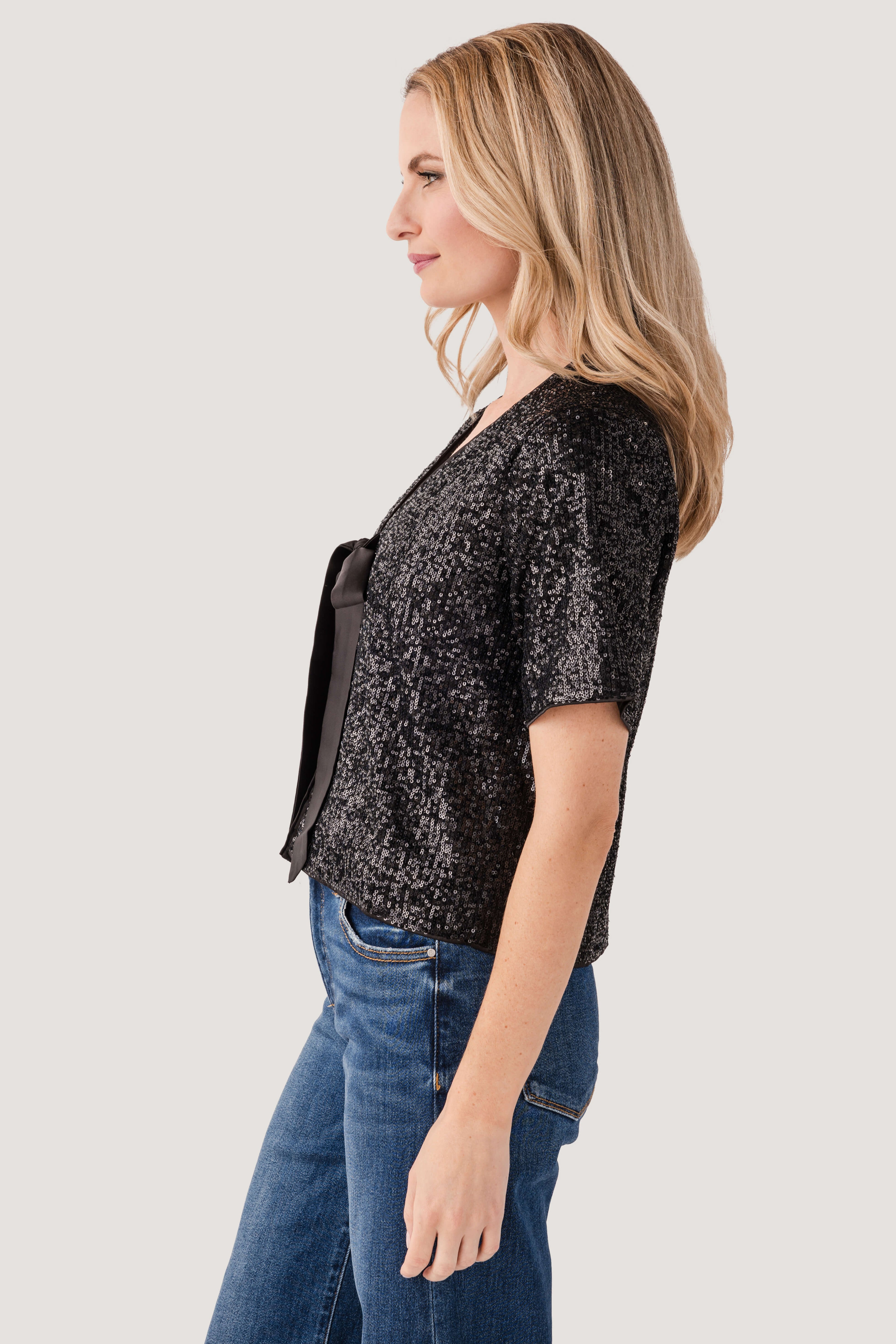 Wishlist Sequin Short Sleeve Bow Top