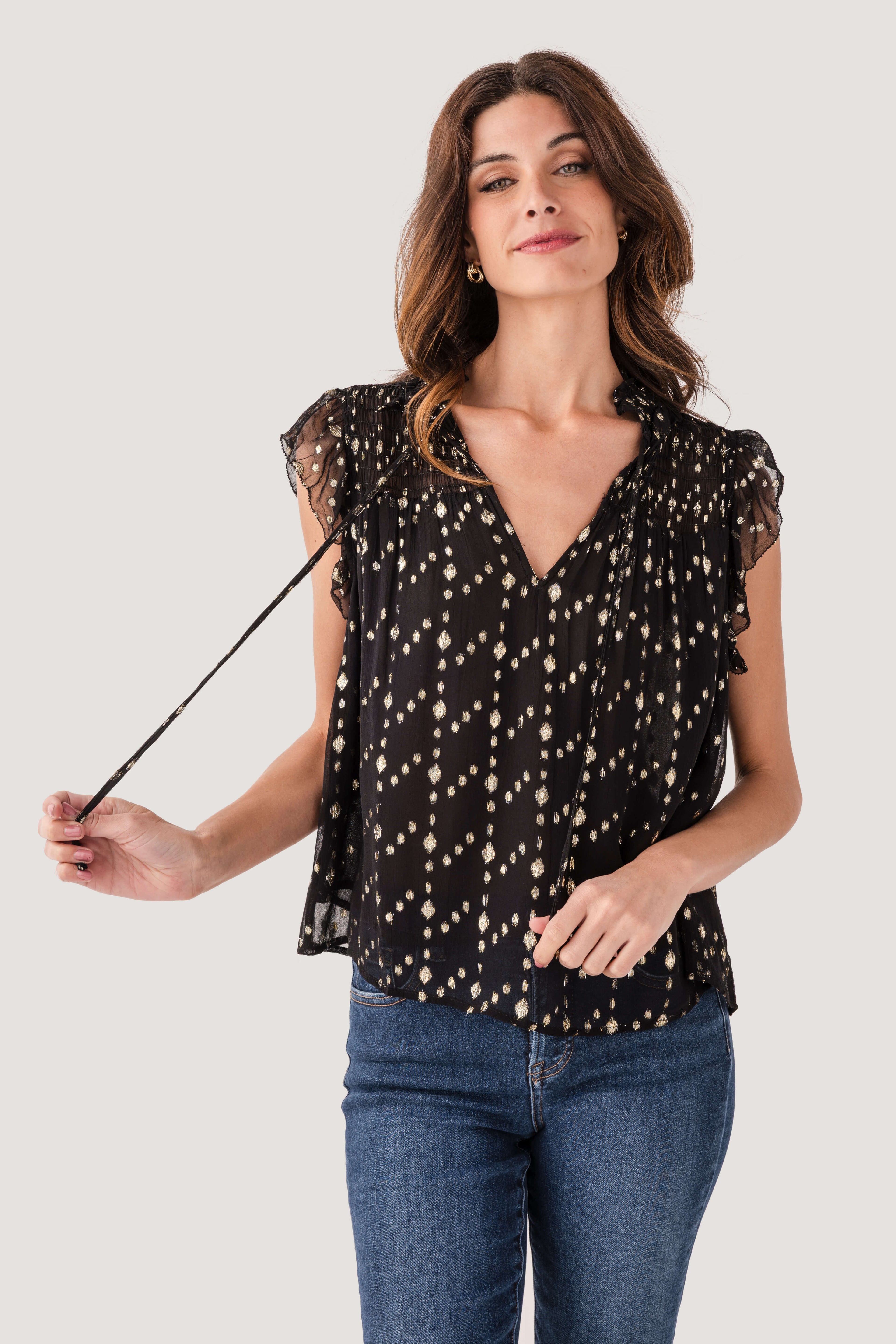 Elan Lurex Short Sleeve Top