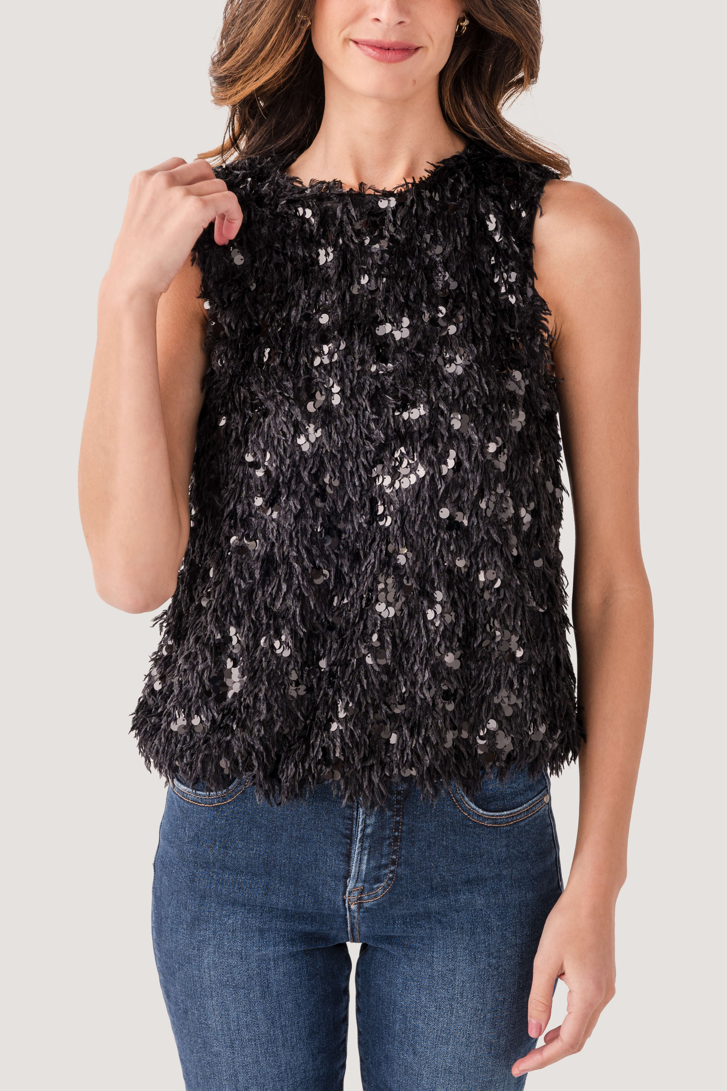THML Sequin Eyelash Sleeveless Top