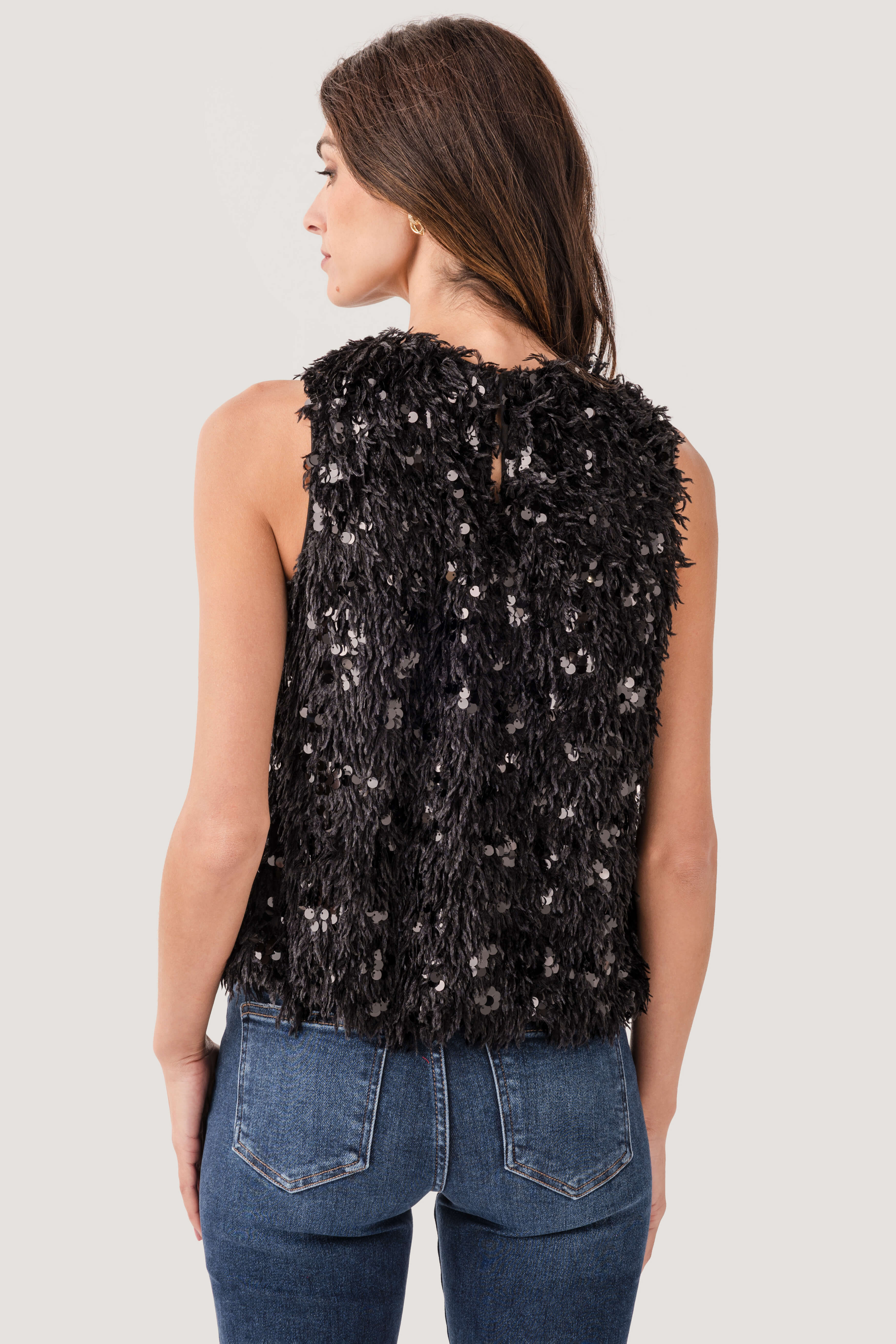 THML Sequin Eyelash Sleeveless Top