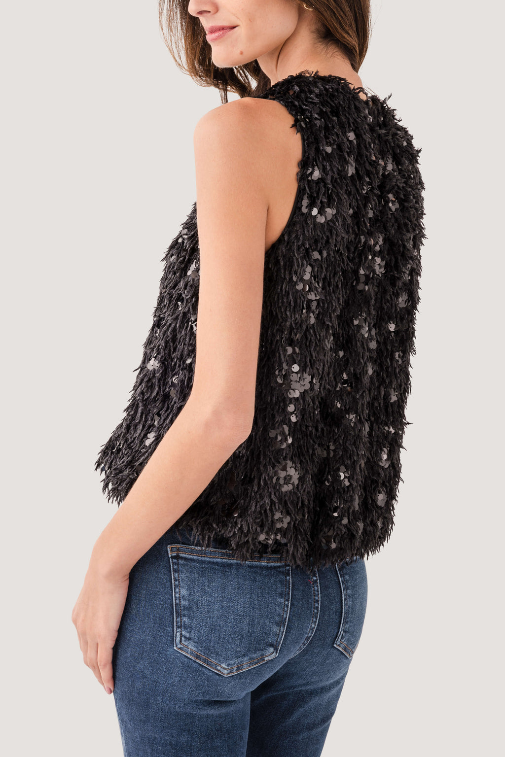 THML Sequin Eyelash Sleeveless Top